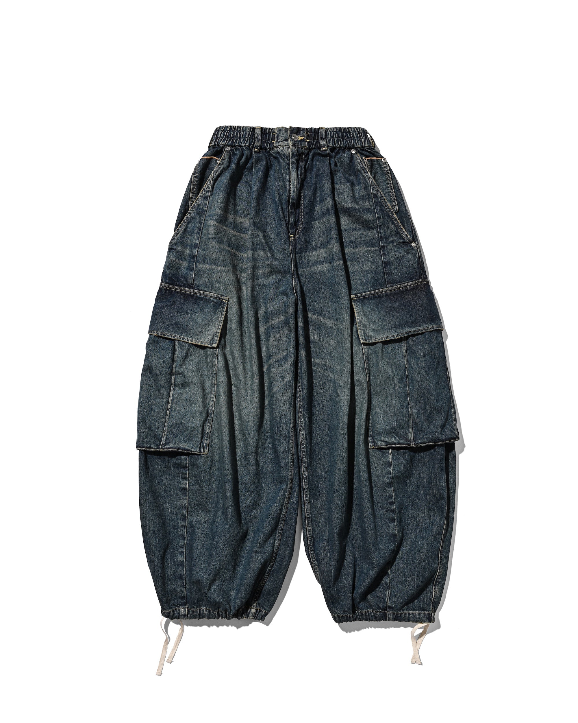 VINTAGE DYED SELVEDGE DENIM CITY MEGA POCKET BALLOON CARGO PANTS (VINTAGE INDIGO)