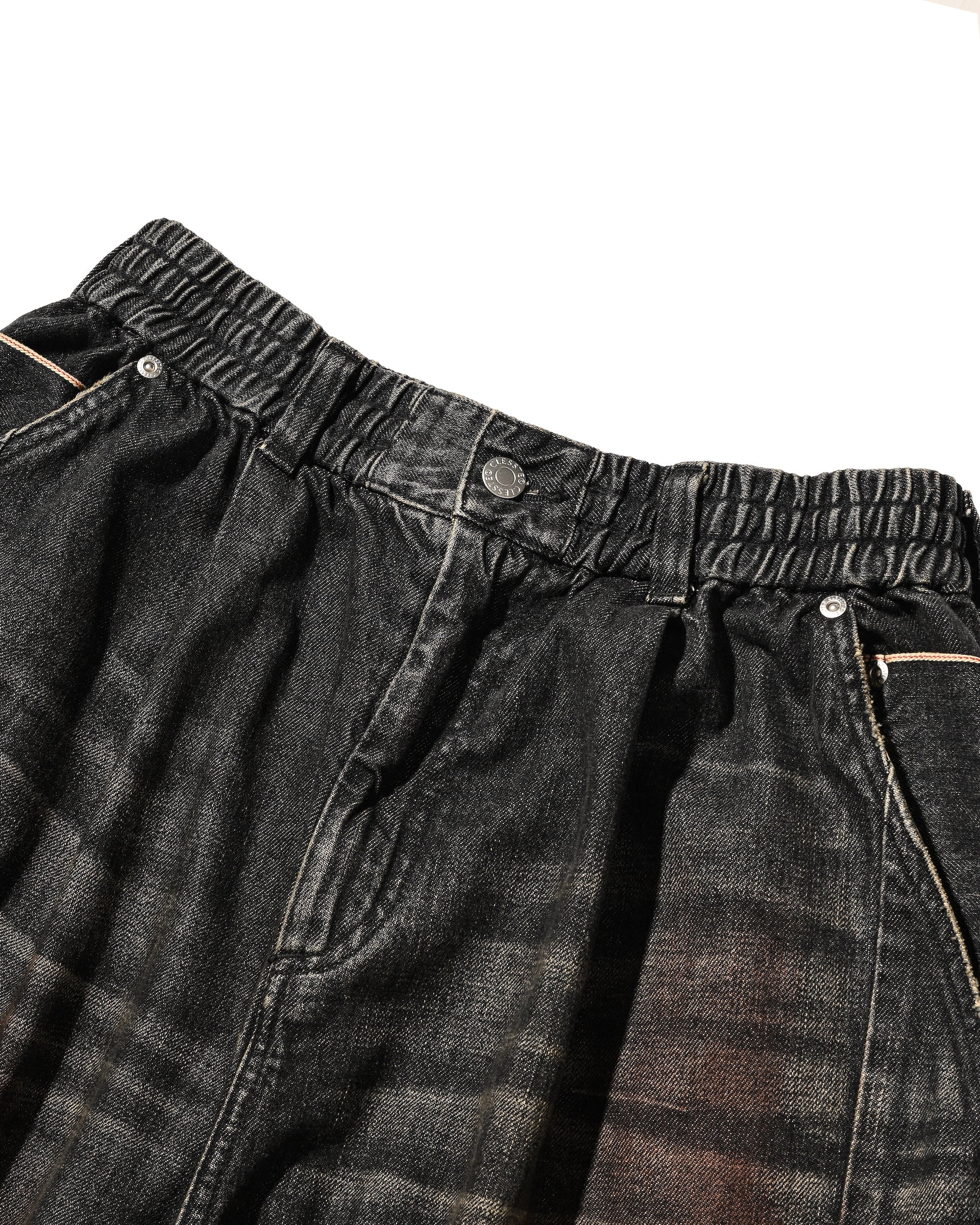 VINTAGE DYED SELVEDGE DENIM CITY MEGA POCKET BALLOON CARGO PANTS (VINTAGE BLACK)