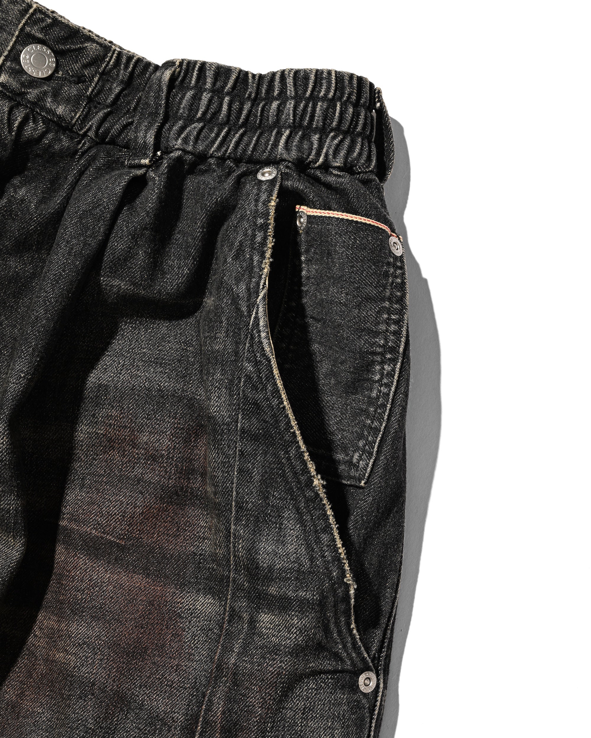 VINTAGE DYED SELVEDGE DENIM CITY MEGA POCKET BALLOON CARGO PANTS (VINTAGE BLACK)