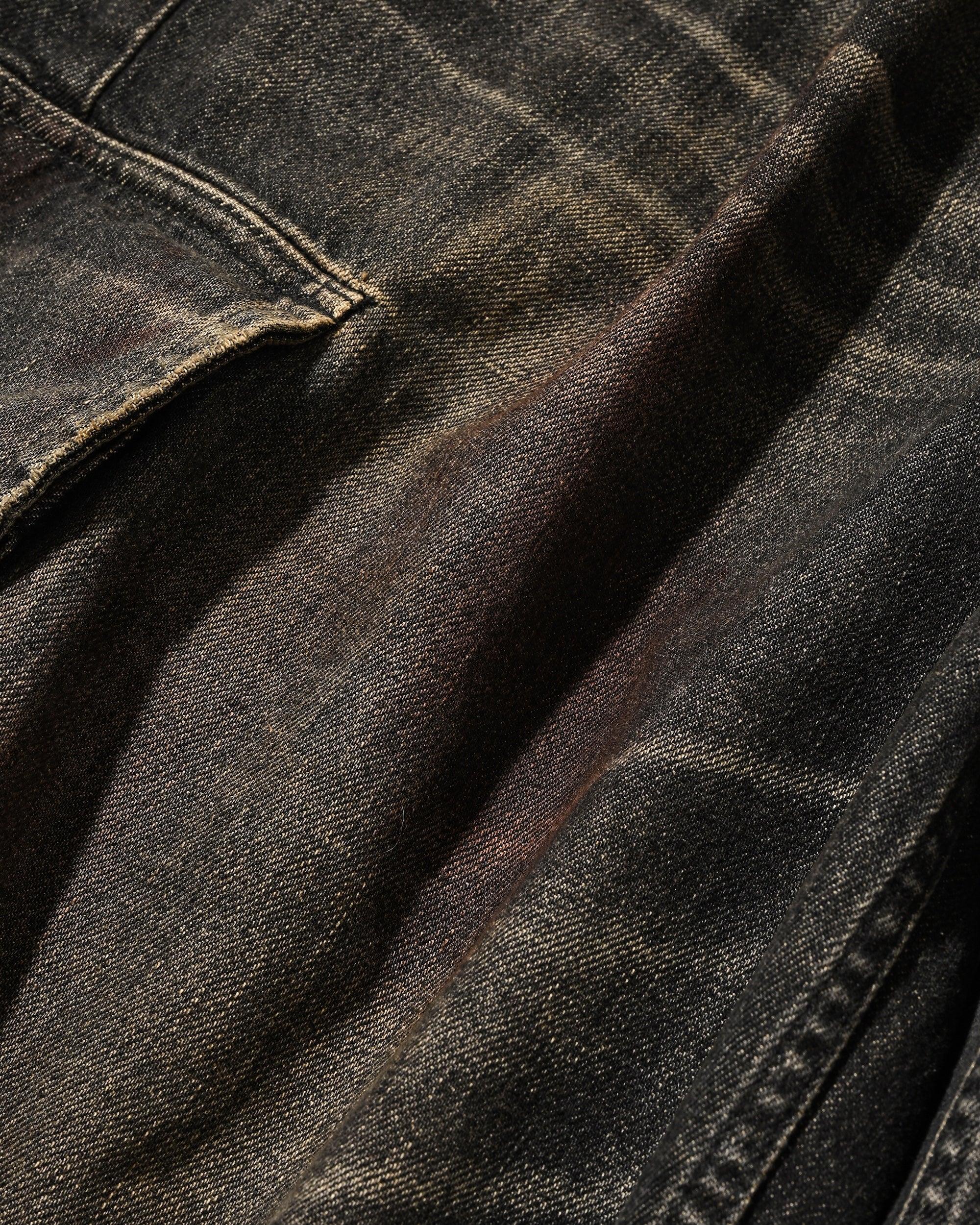 VINTAGE DYED SELVEDGE DENIM CITY MEGA POCKET BALLOON CARGO PANTS (VINTAGE BLACK)