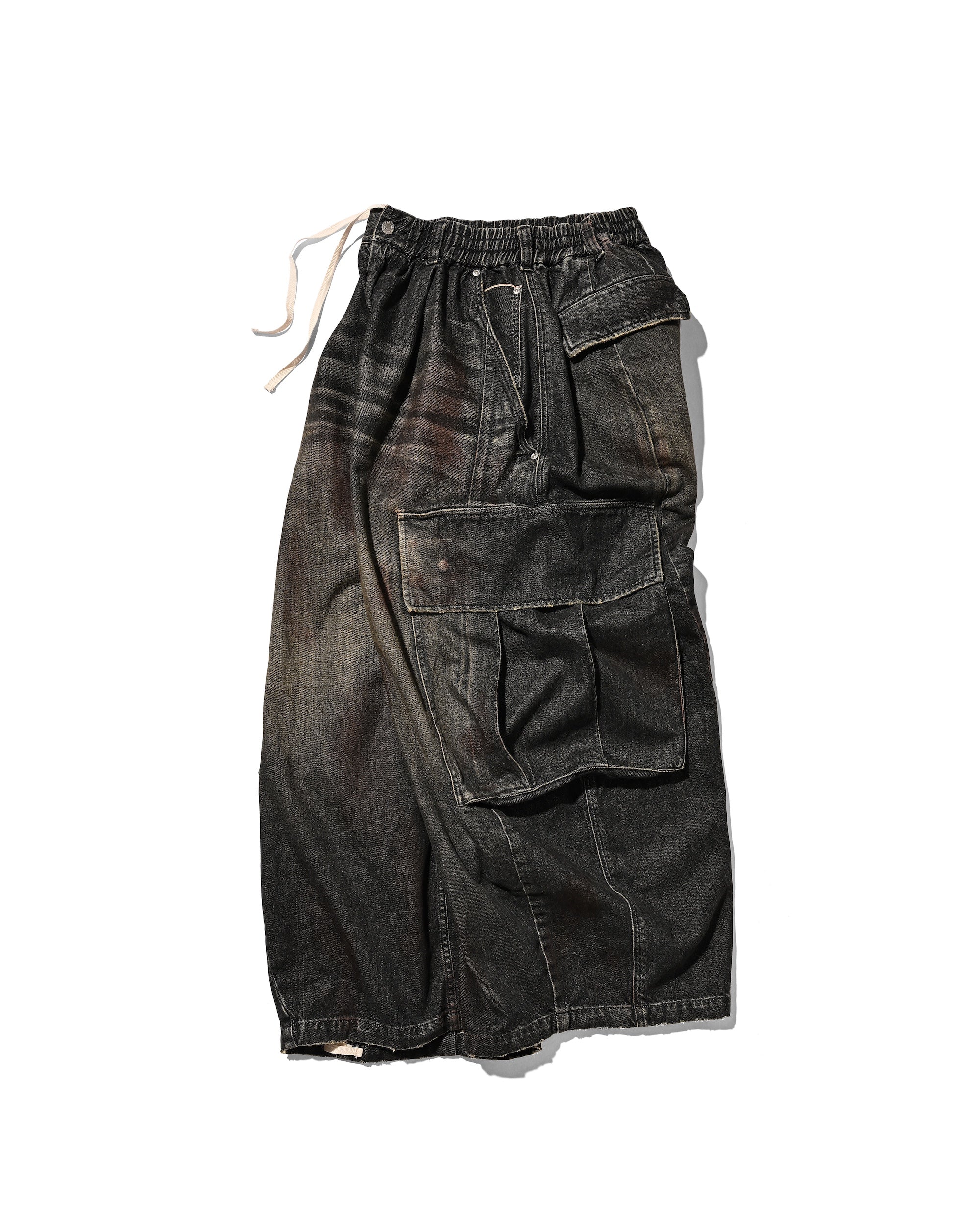 VINTAGE DYED SELVEDGE DENIM CITY MEGA POCKET BALLOON CARGO PANTS (VINTAGE BLACK)