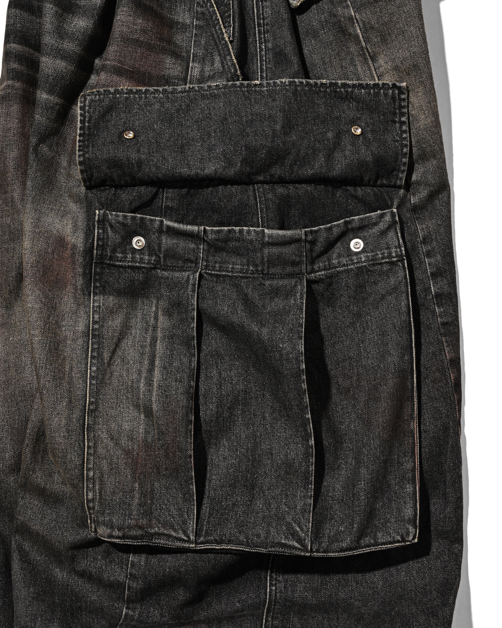 VINTAGE DYED SELVEDGE DENIM CITY MEGA POCKET BALLOON CARGO PANTS (VINTAGE BLACK)