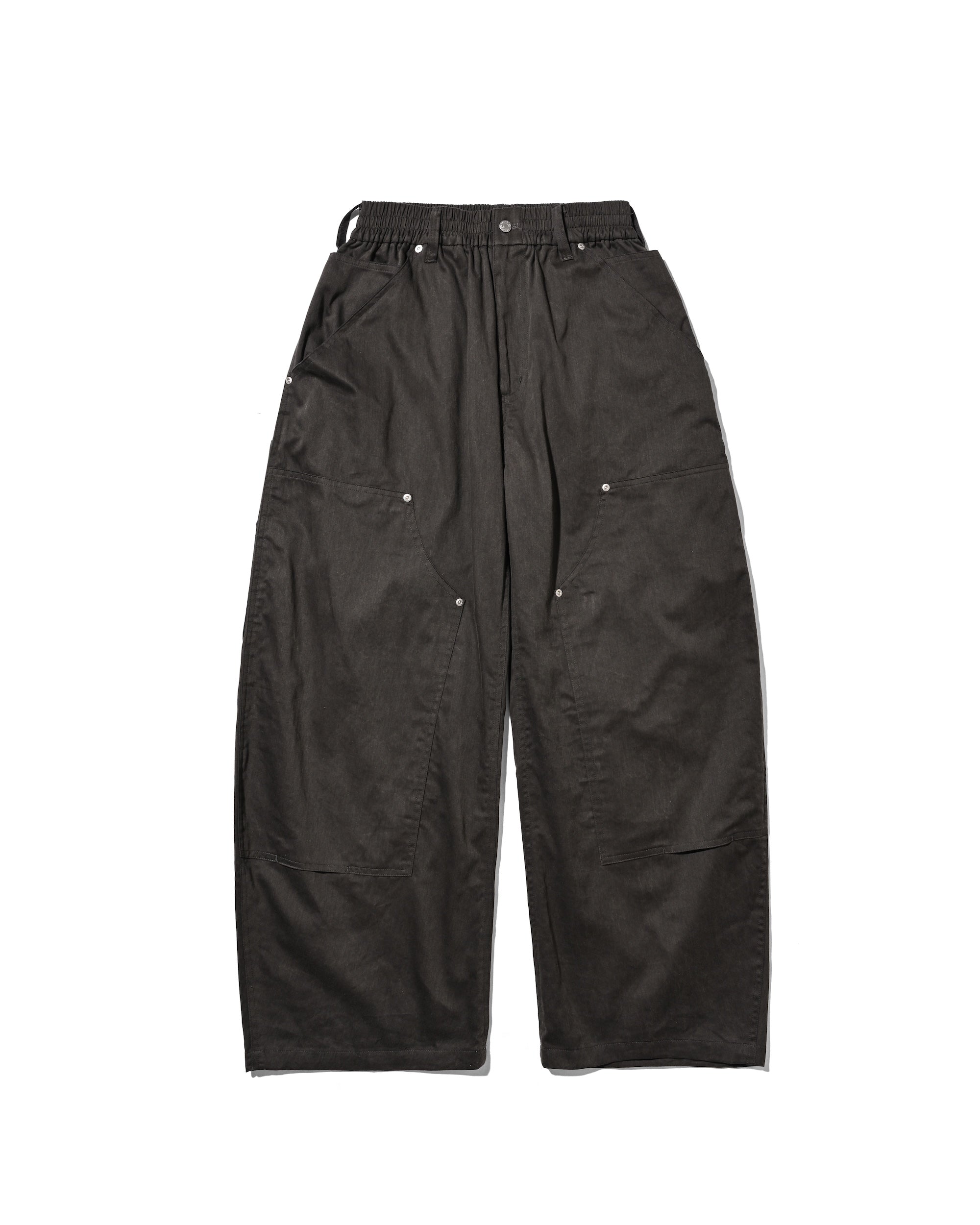 VINTAGE EFFECT DOUBLE KNEE CURVED WORKER PANTS (BLACK)