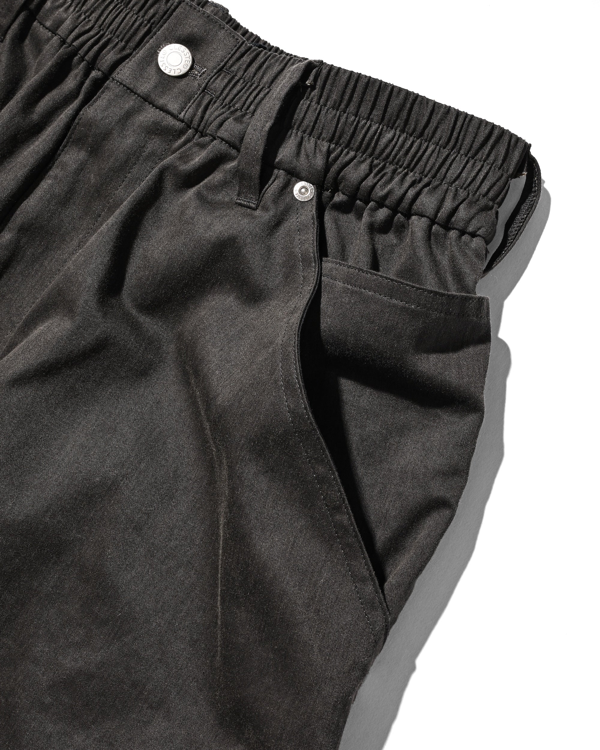 VINTAGE EFFECT DOUBLE KNEE CURVED WORKER PANTS (BLACK)