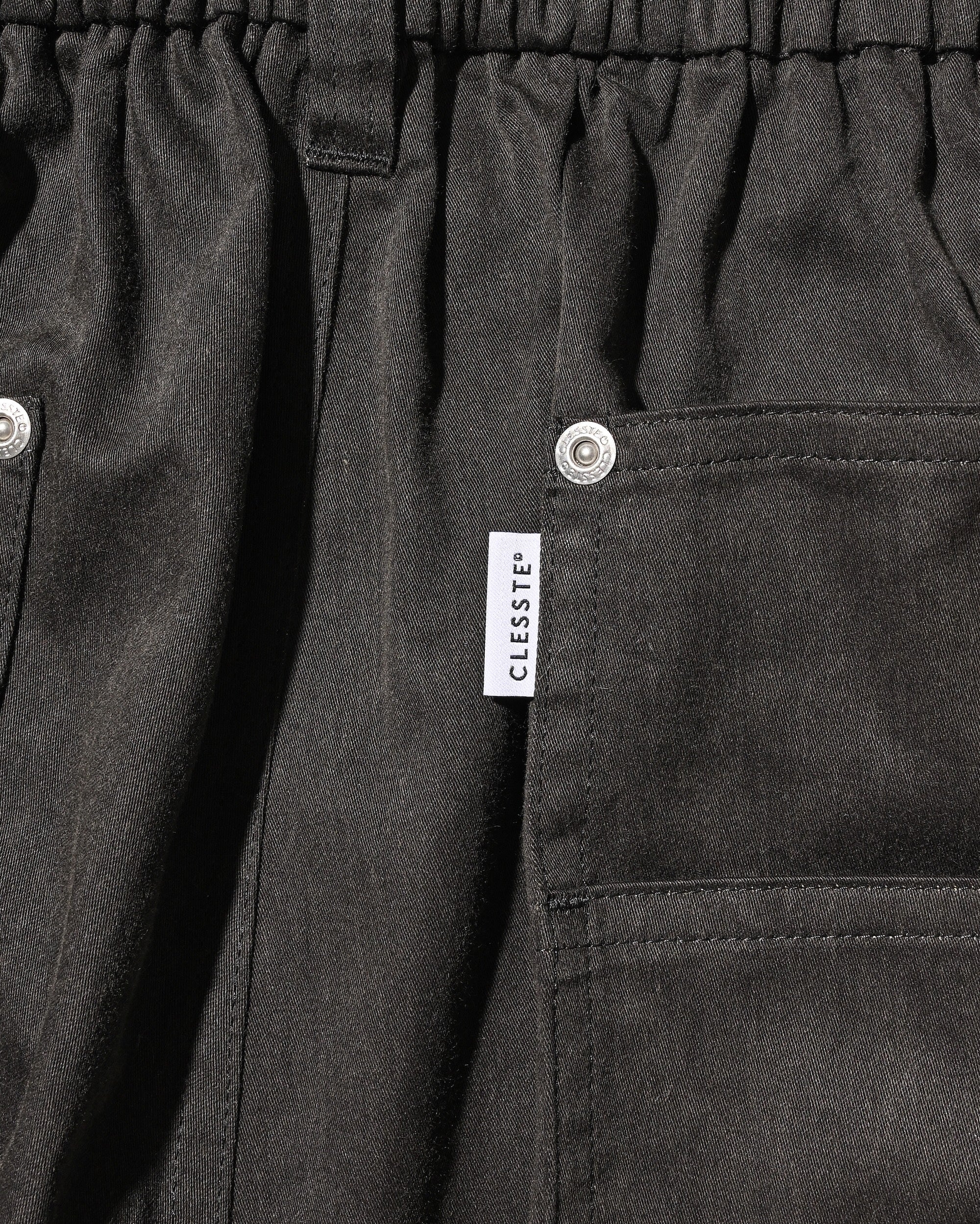 VINTAGE EFFECT DOUBLE KNEE CURVED WORKER PANTS (BLACK)