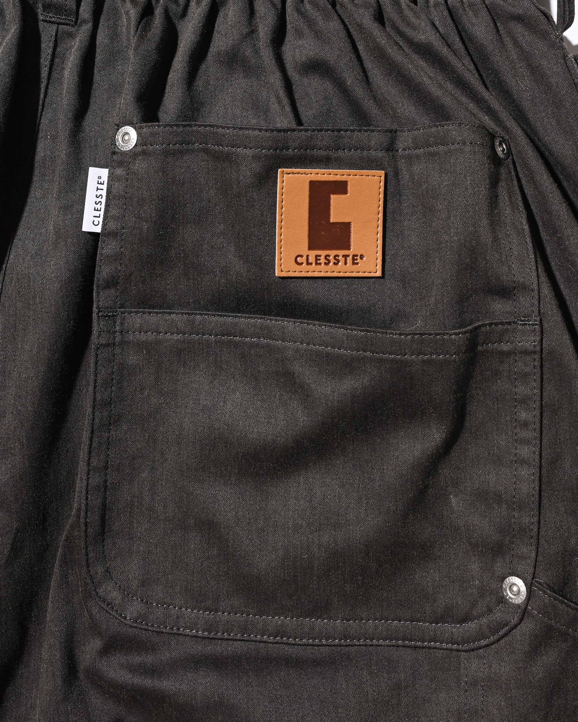 VINTAGE EFFECT DOUBLE KNEE CURVED WORKER PANTS (BLACK)