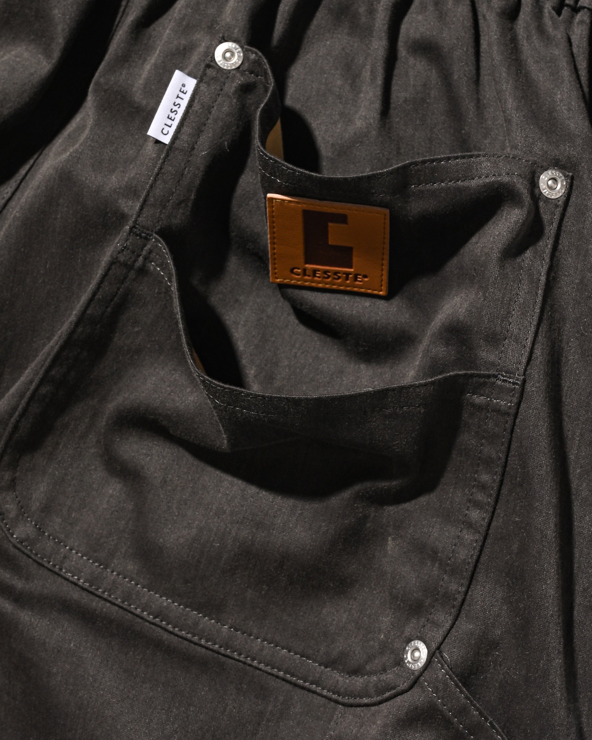 VINTAGE EFFECT DOUBLE KNEE CURVED WORKER PANTS (BLACK)
