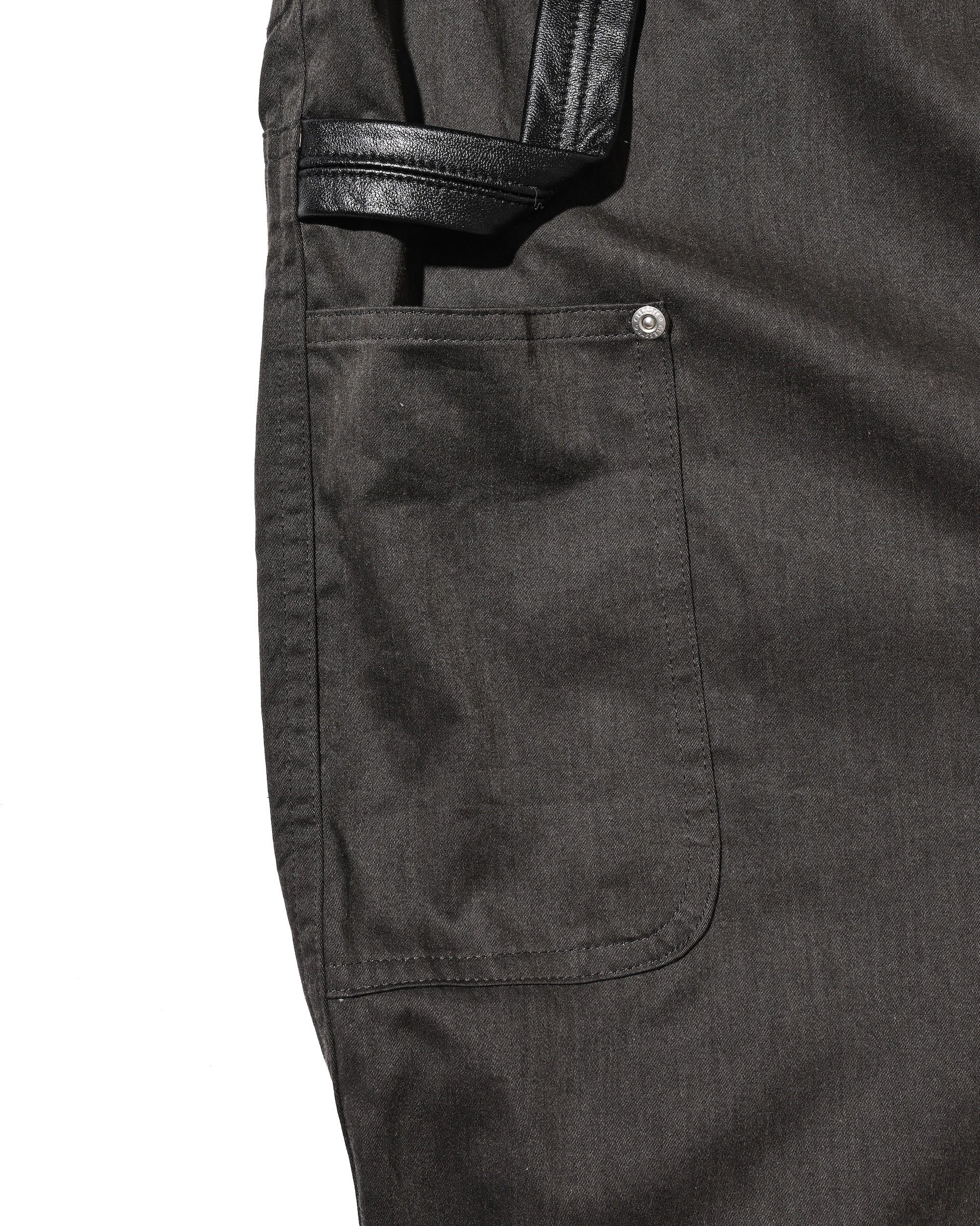 VINTAGE EFFECT DOUBLE KNEE CURVED WORKER PANTS (BLACK)