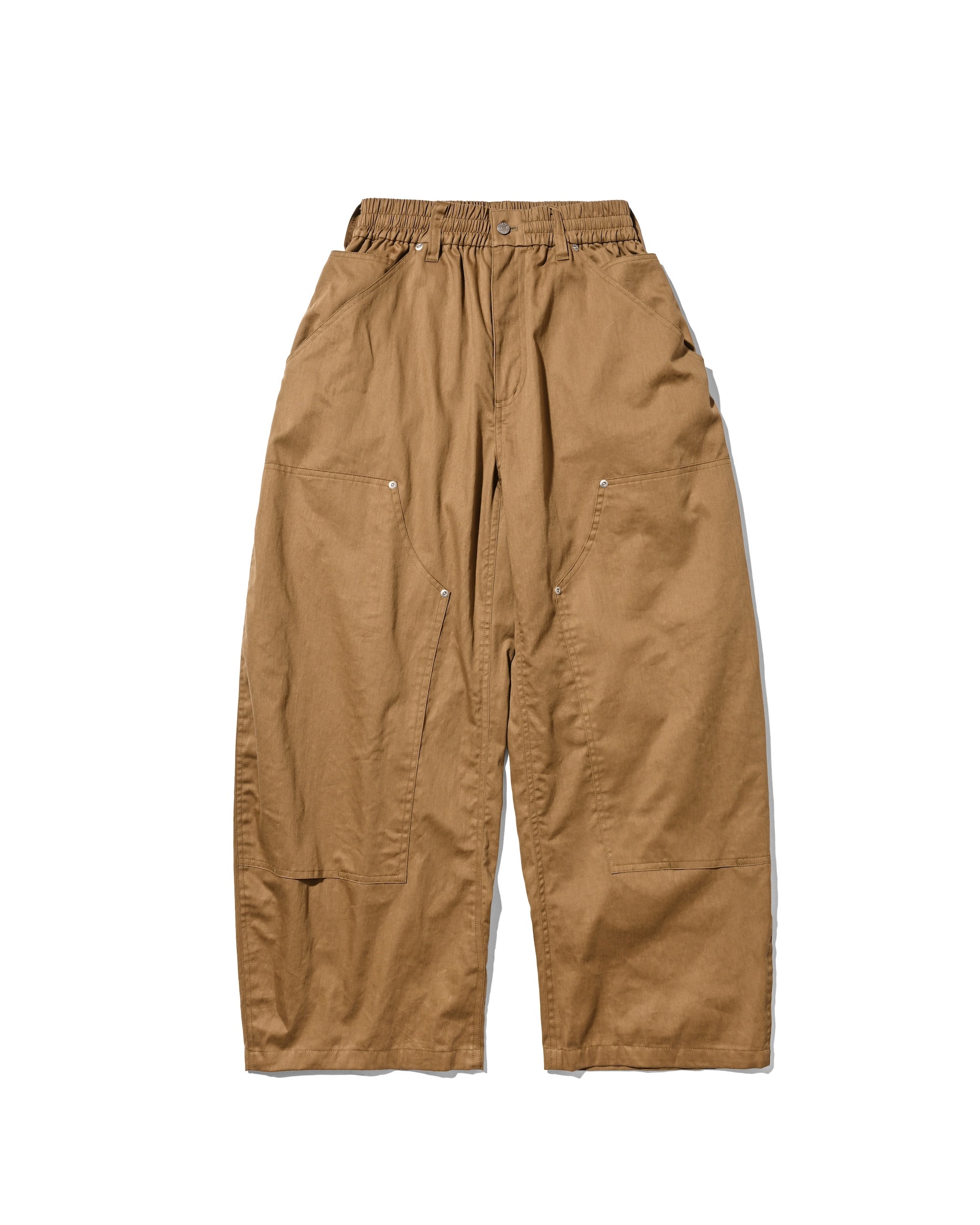 VINTAGE EFFECT DOUBLE KNEE CURVED WORKER PANTS (BEIGE)