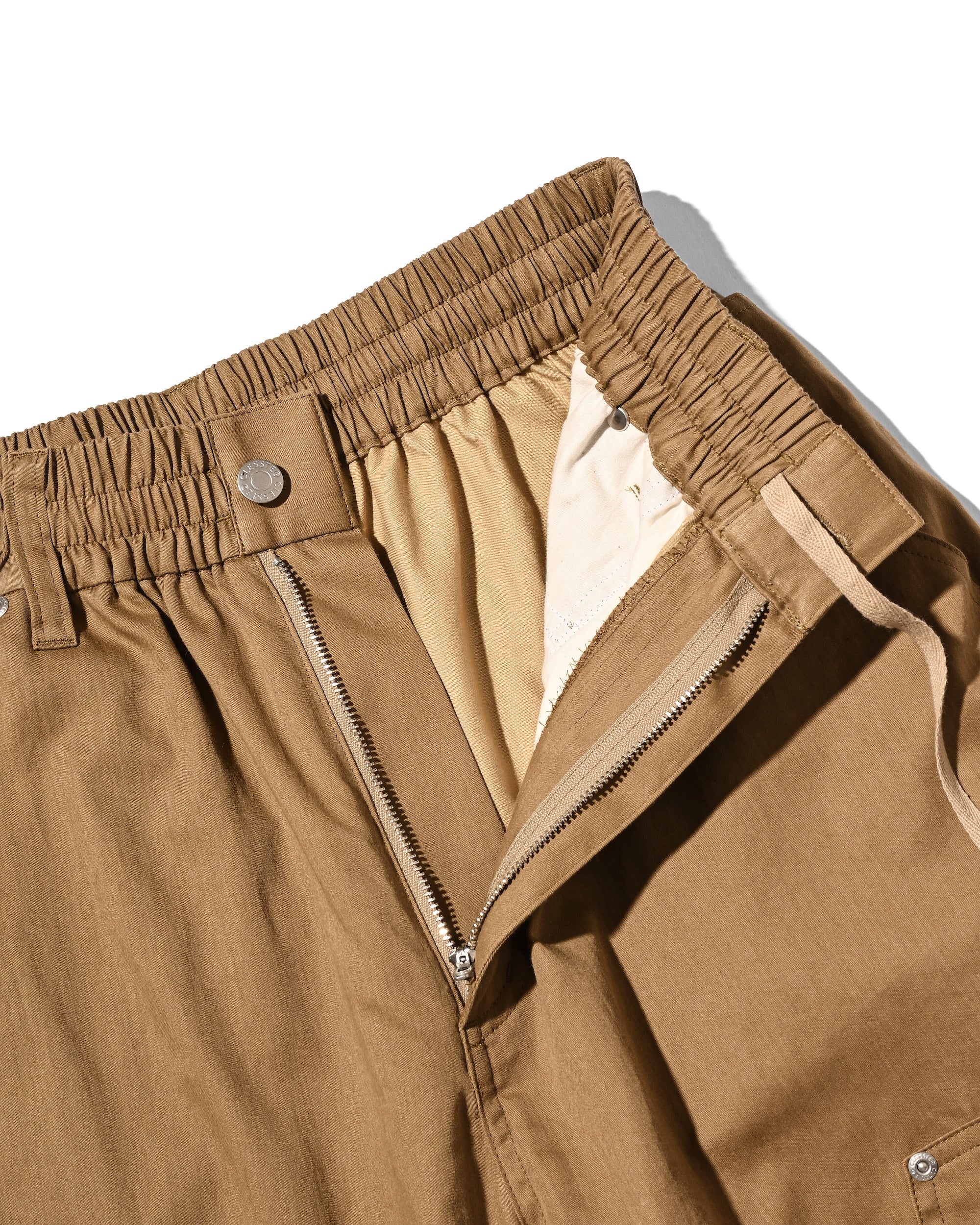 VINTAGE EFFECT DOUBLE KNEE CURVED WORKER PANTS (BEIGE)