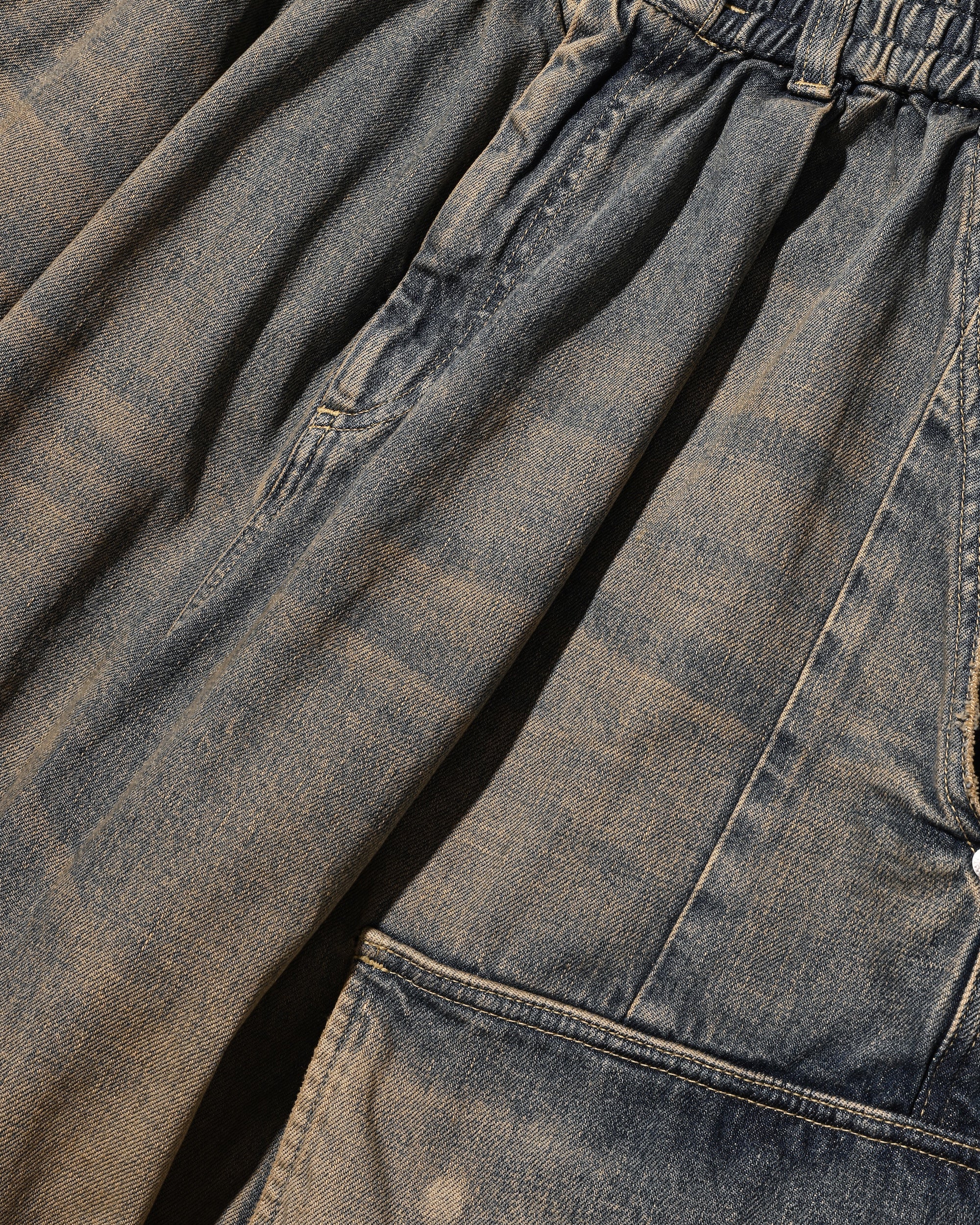 VINTAGE DYED SELVEDGE DENIM CITY MEGA POCKET BALLOON CARGO PANTS (VINTAGE BEIGE)