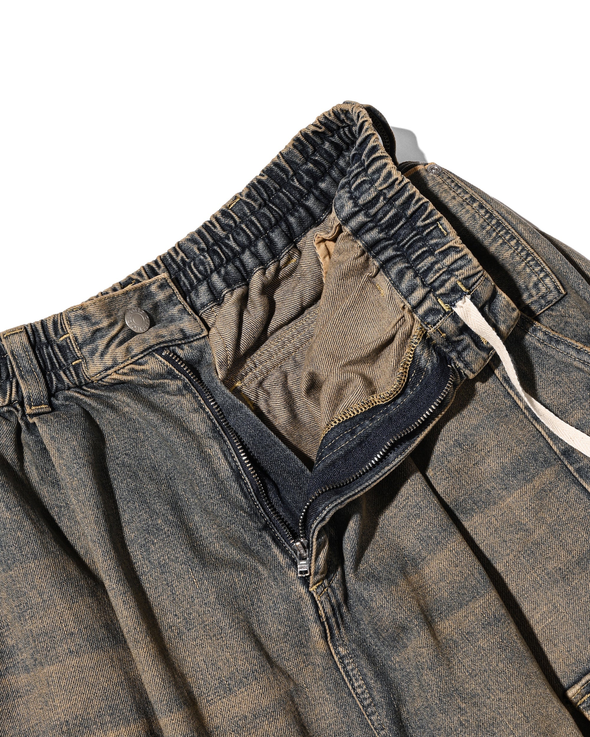 VINTAGE DYED SELVEDGE DENIM CITY MEGA POCKET BALLOON CARGO PANTS (VINTAGE BEIGE)