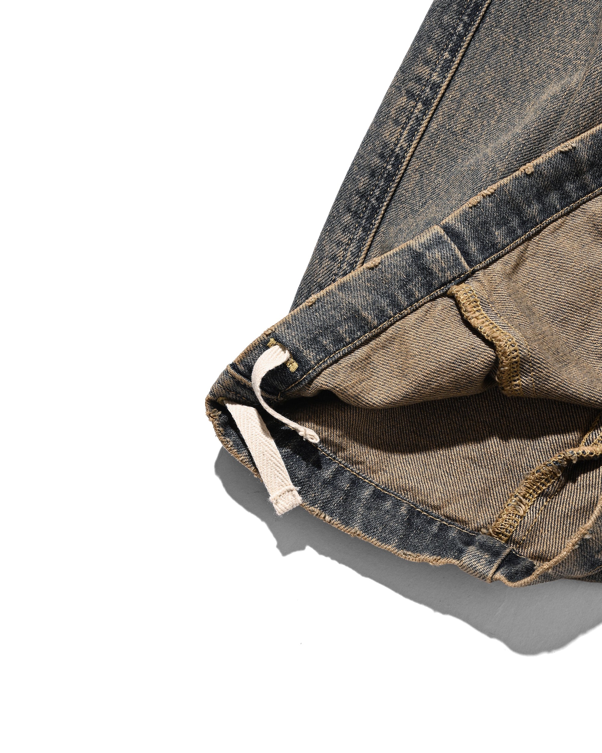 VINTAGE DYED SELVEDGE DENIM CITY MEGA POCKET BALLOON CARGO PANTS (VINTAGE BEIGE)