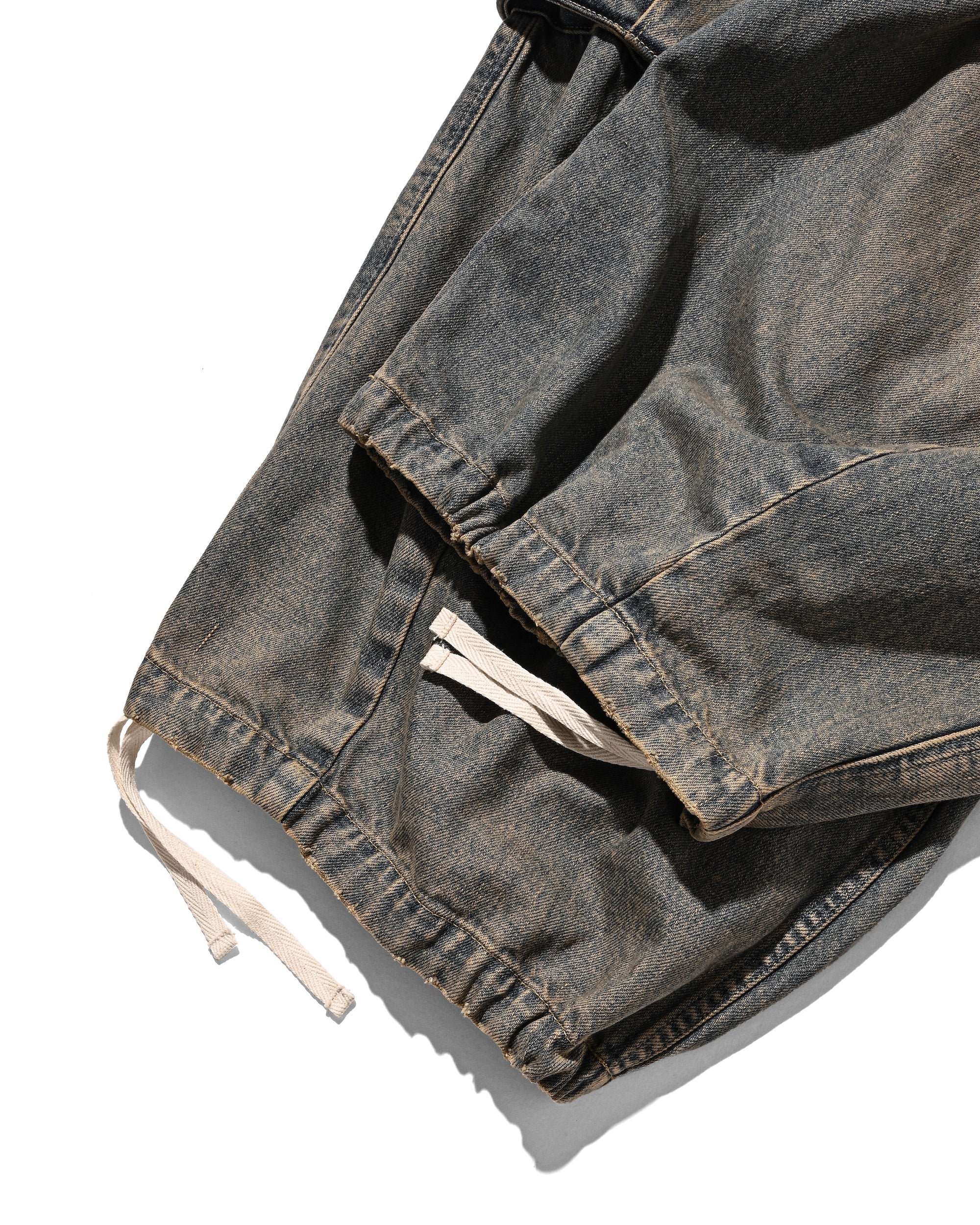 VINTAGE DYED SELVEDGE DENIM CITY MEGA POCKET BALLOON CARGO PANTS (VINTAGE BEIGE)