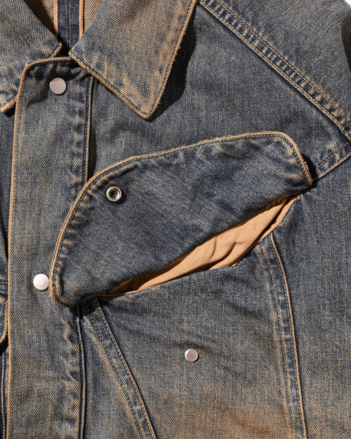 【10.10 SAT 20:00- IN STOCK】 VINTAGE DYED SELVEDGE DENIM FUTURE TRUCKER JACKET (VINTAGE BEIGE)