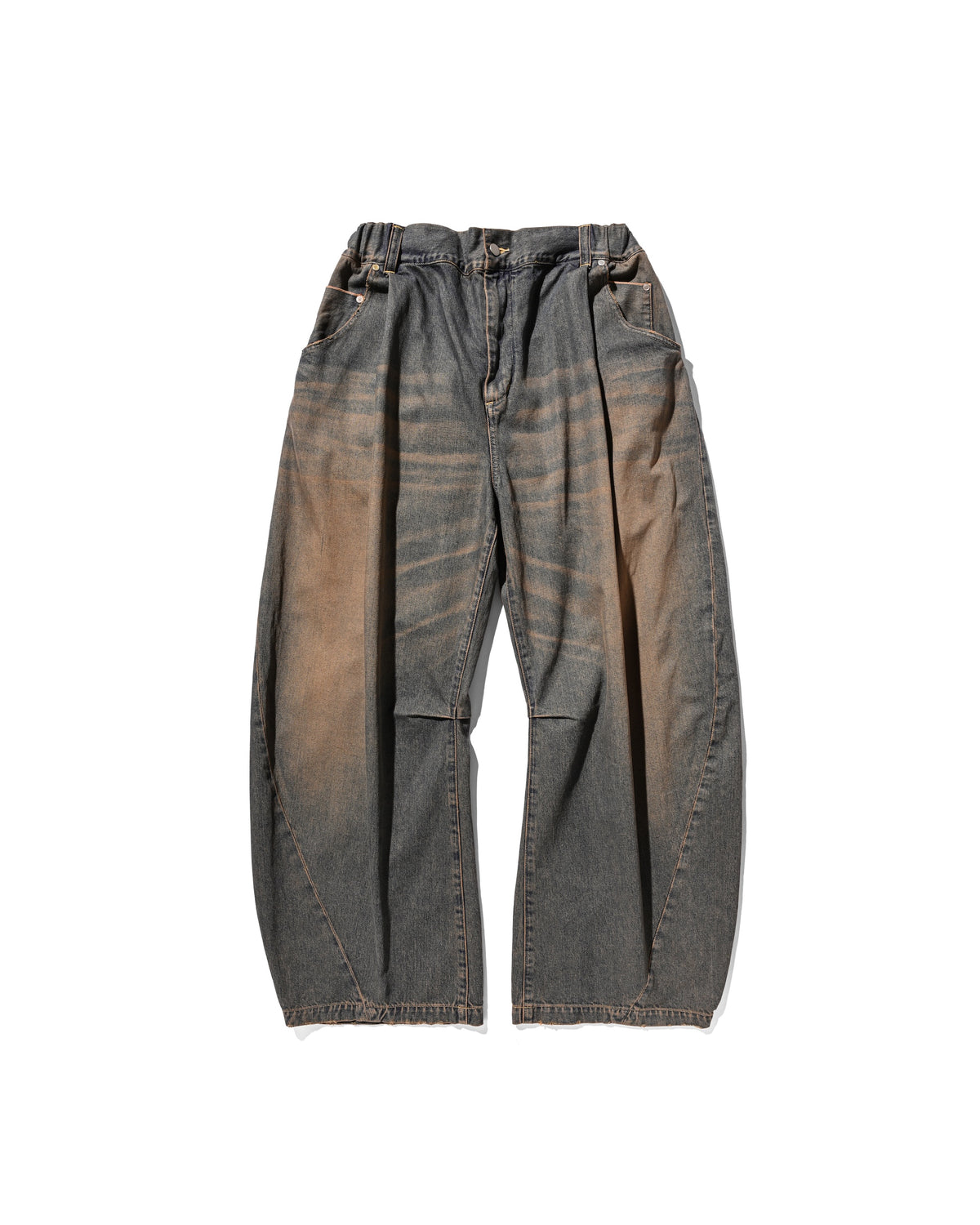 VINTAGE DYED SELVEDGE DENIM BARREL LEG PANTS (VINTAGE BROWN)