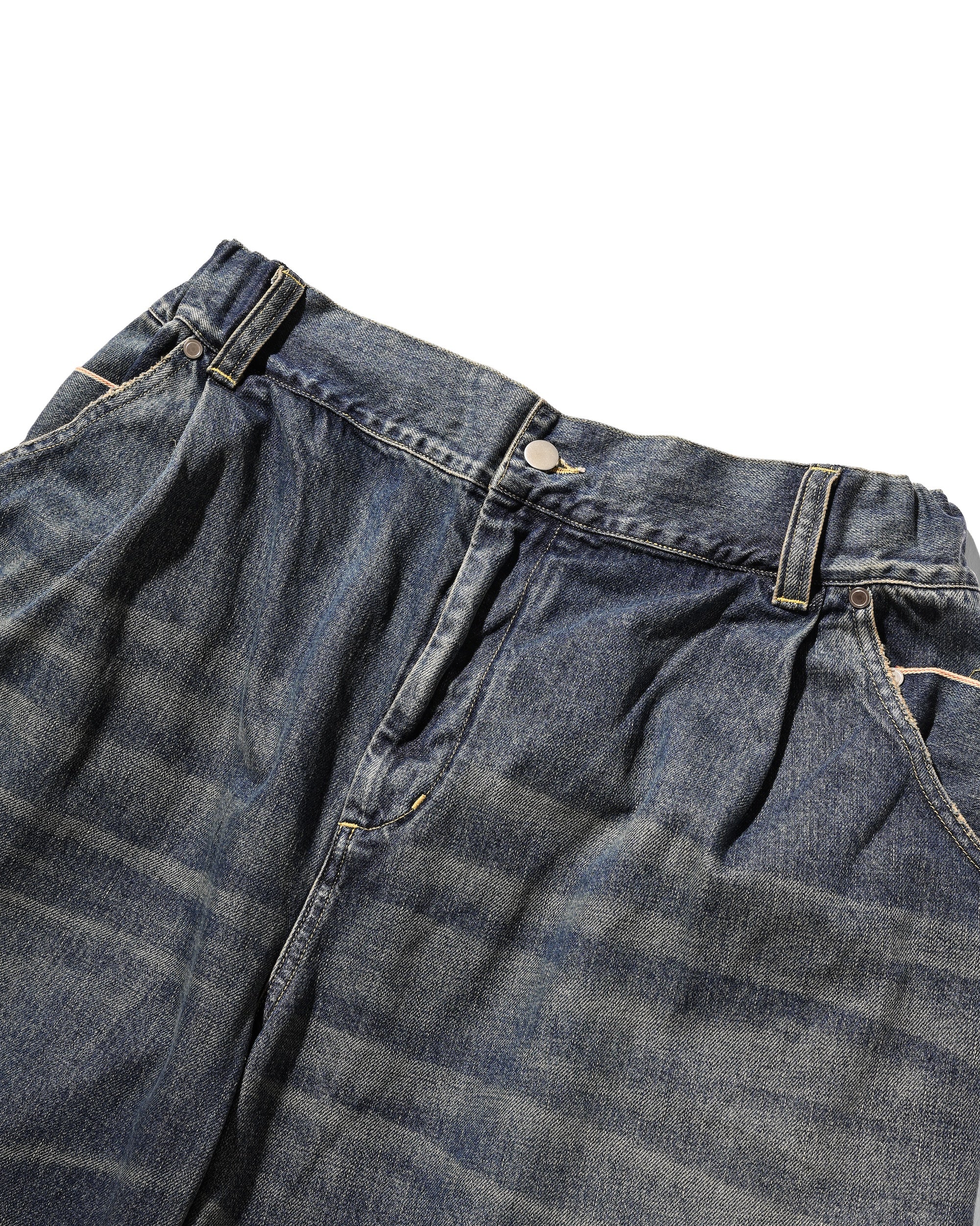 【10.1 WED 20:00- IN STOCK】VINTAGE DYED SELVEDGE DENIM BARREL LEG PANTS (VINTAGE INDIGO)