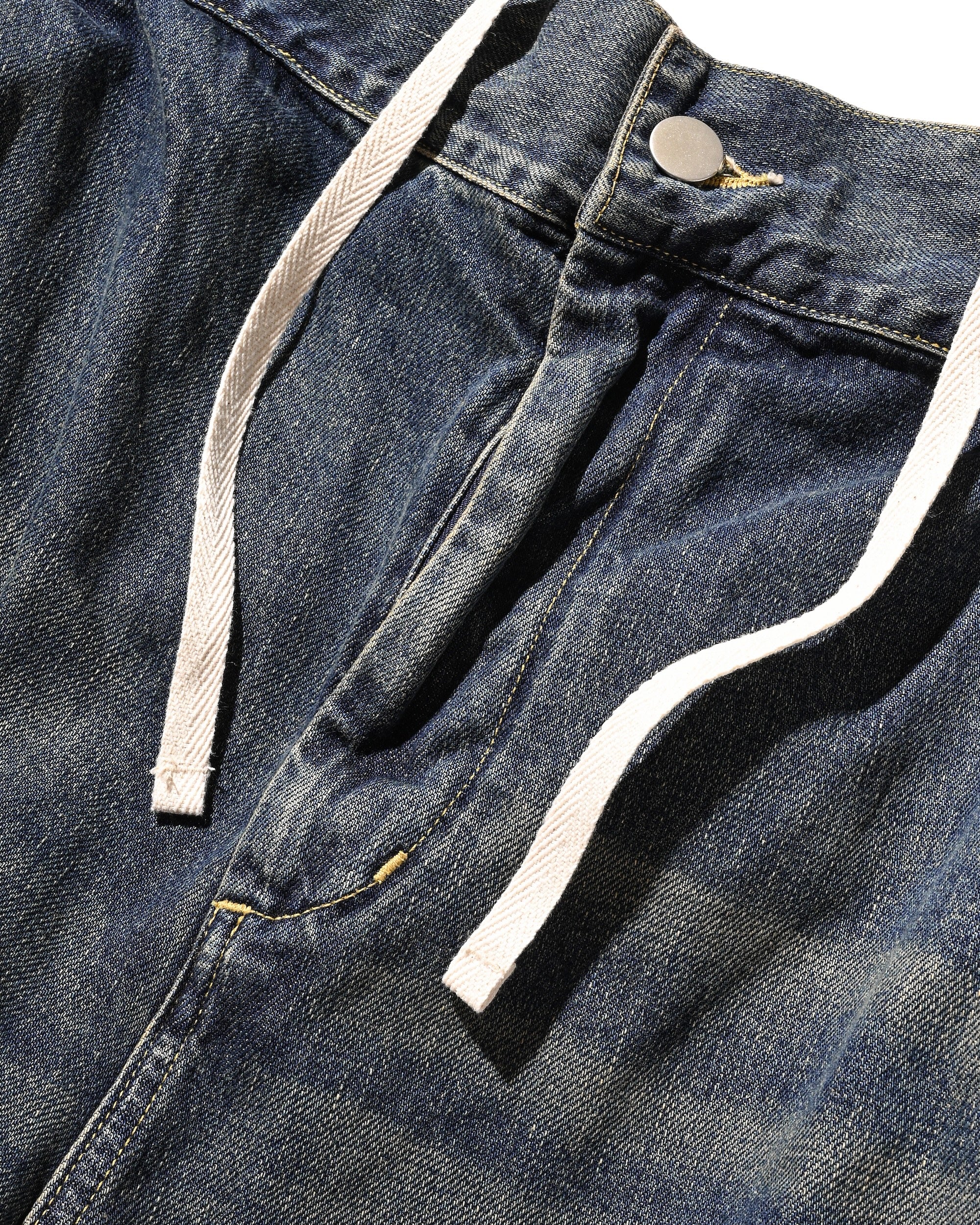【10.1 WED 20:00- IN STOCK】VINTAGE DYED SELVEDGE DENIM BARREL LEG PANTS (VINTAGE INDIGO)