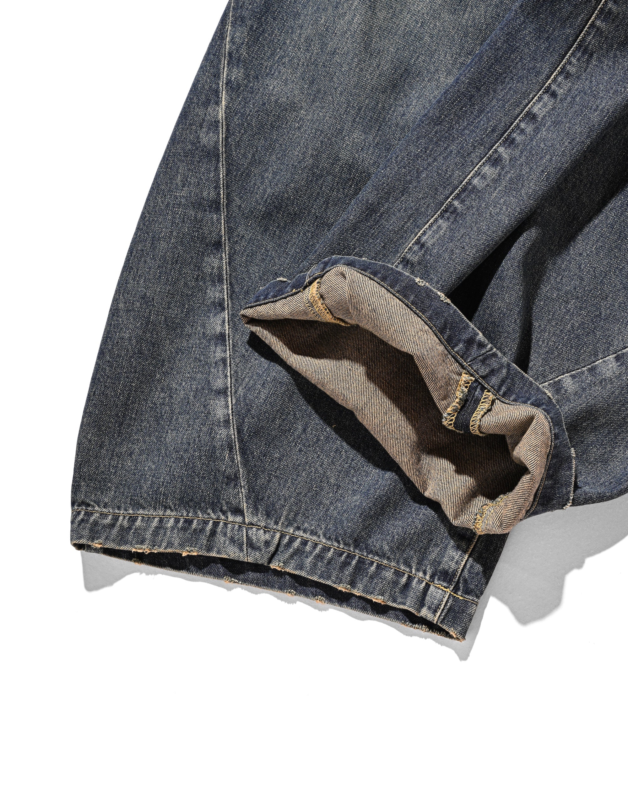 【10.1 WED 20:00- IN STOCK】VINTAGE DYED SELVEDGE DENIM BARREL LEG PANTS (VINTAGE INDIGO)