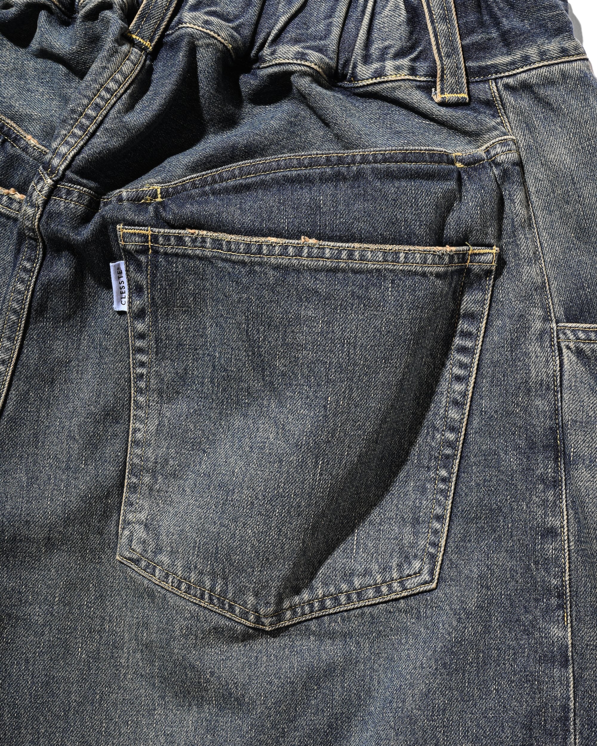 【10.1 WED 20:00- IN STOCK】VINTAGE DYED SELVEDGE DENIM BARREL LEG PANTS (VINTAGE INDIGO)