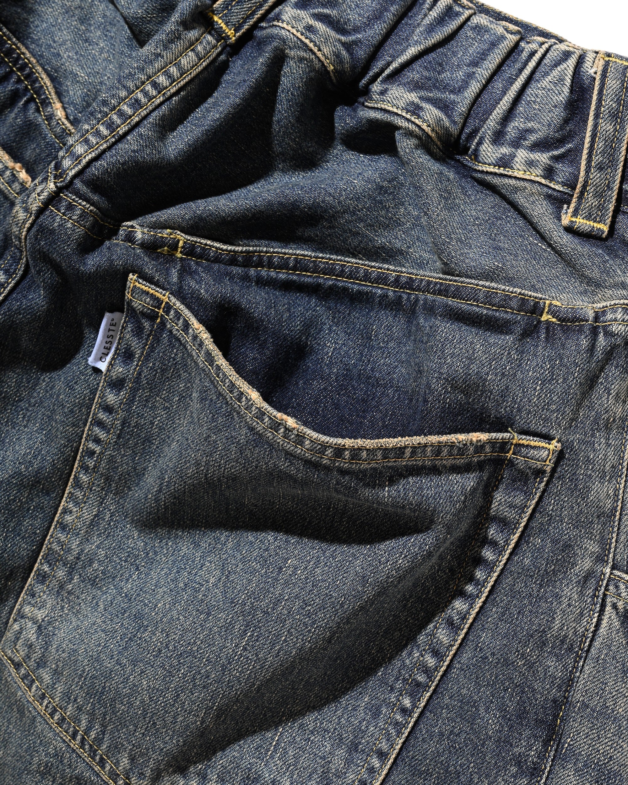 【10.1 WED 20:00- IN STOCK】VINTAGE DYED SELVEDGE DENIM BARREL LEG PANTS (VINTAGE INDIGO)