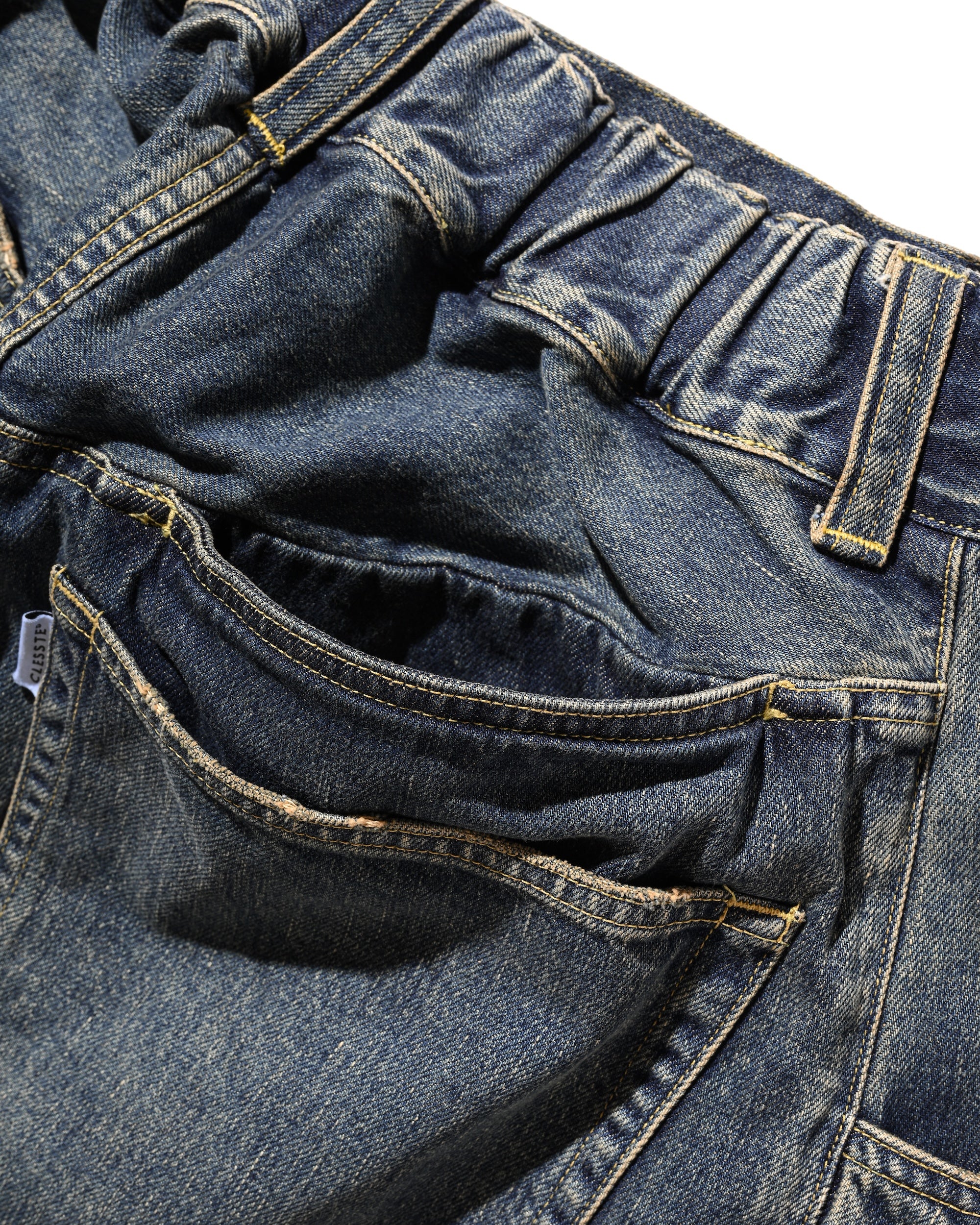 【10.1 WED 20:00- IN STOCK】VINTAGE DYED SELVEDGE DENIM BARREL LEG PANTS (VINTAGE INDIGO)
