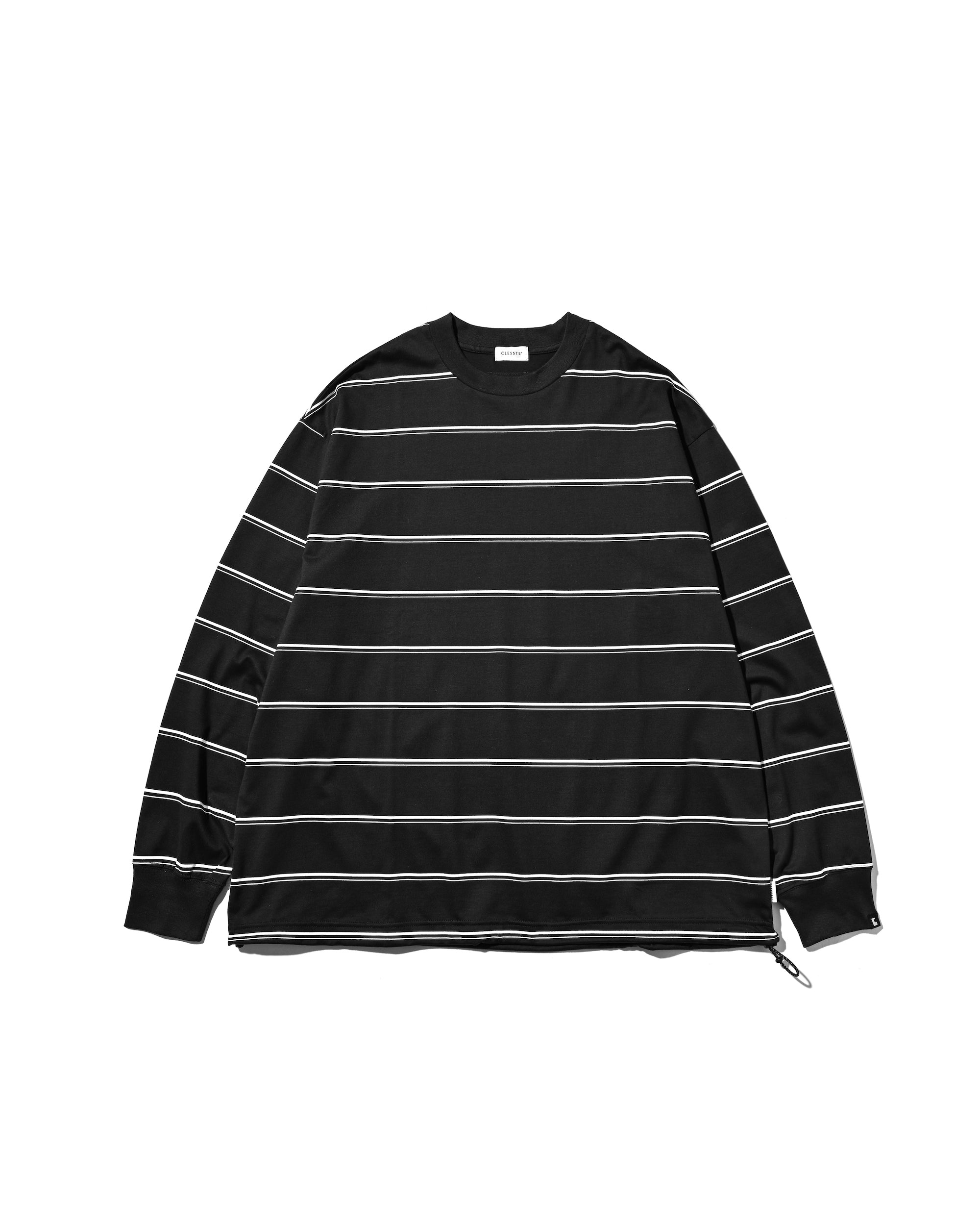 THICK THIN STRIPE L/S T-SHIRT WITH DRAWSTRINGS (BLACK)