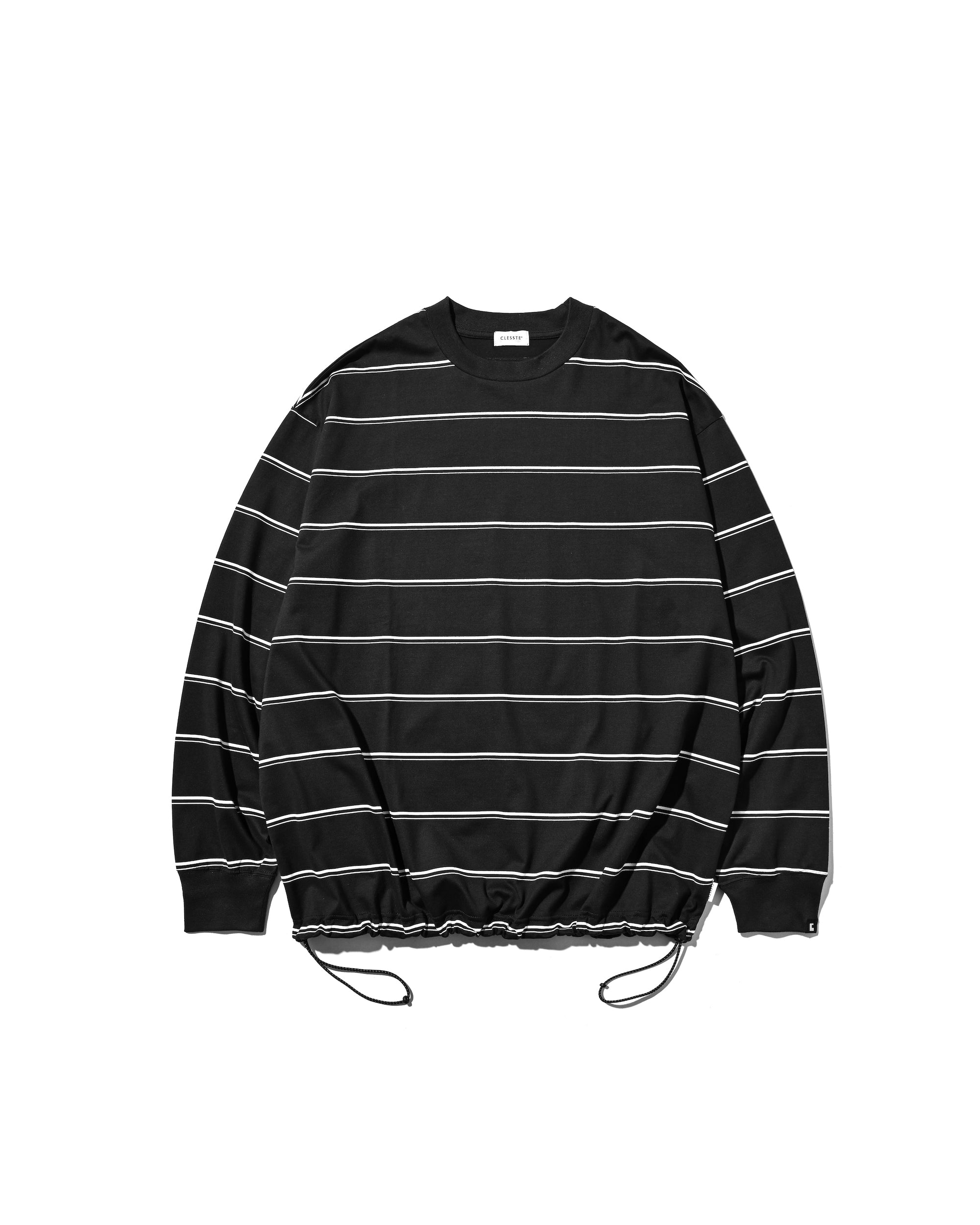 THICK THIN STRIPE L/S T-SHIRT WITH DRAWSTRINGS (BLACK)