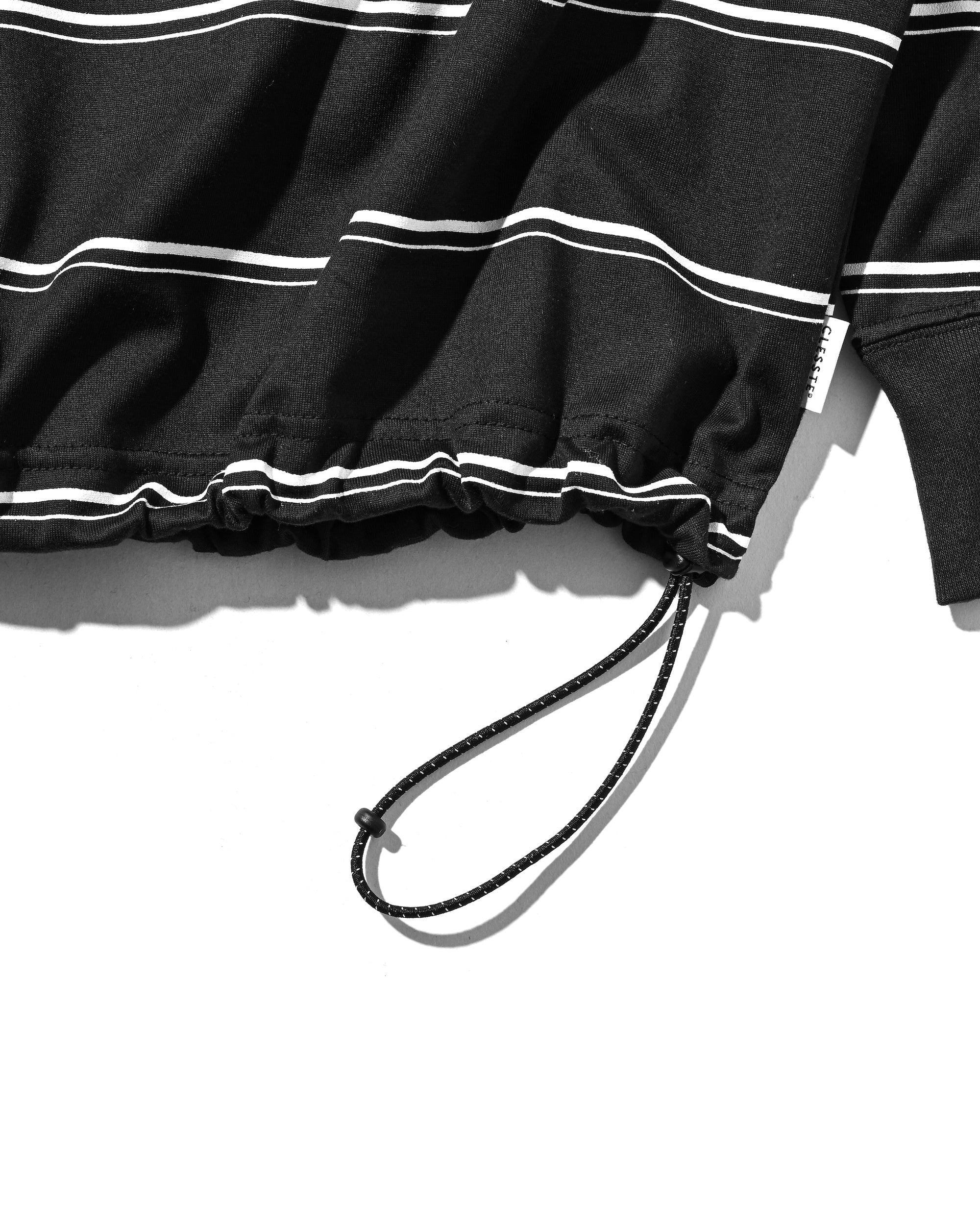 THICK THIN STRIPE L/S T-SHIRT WITH DRAWSTRINGS (BLACK)