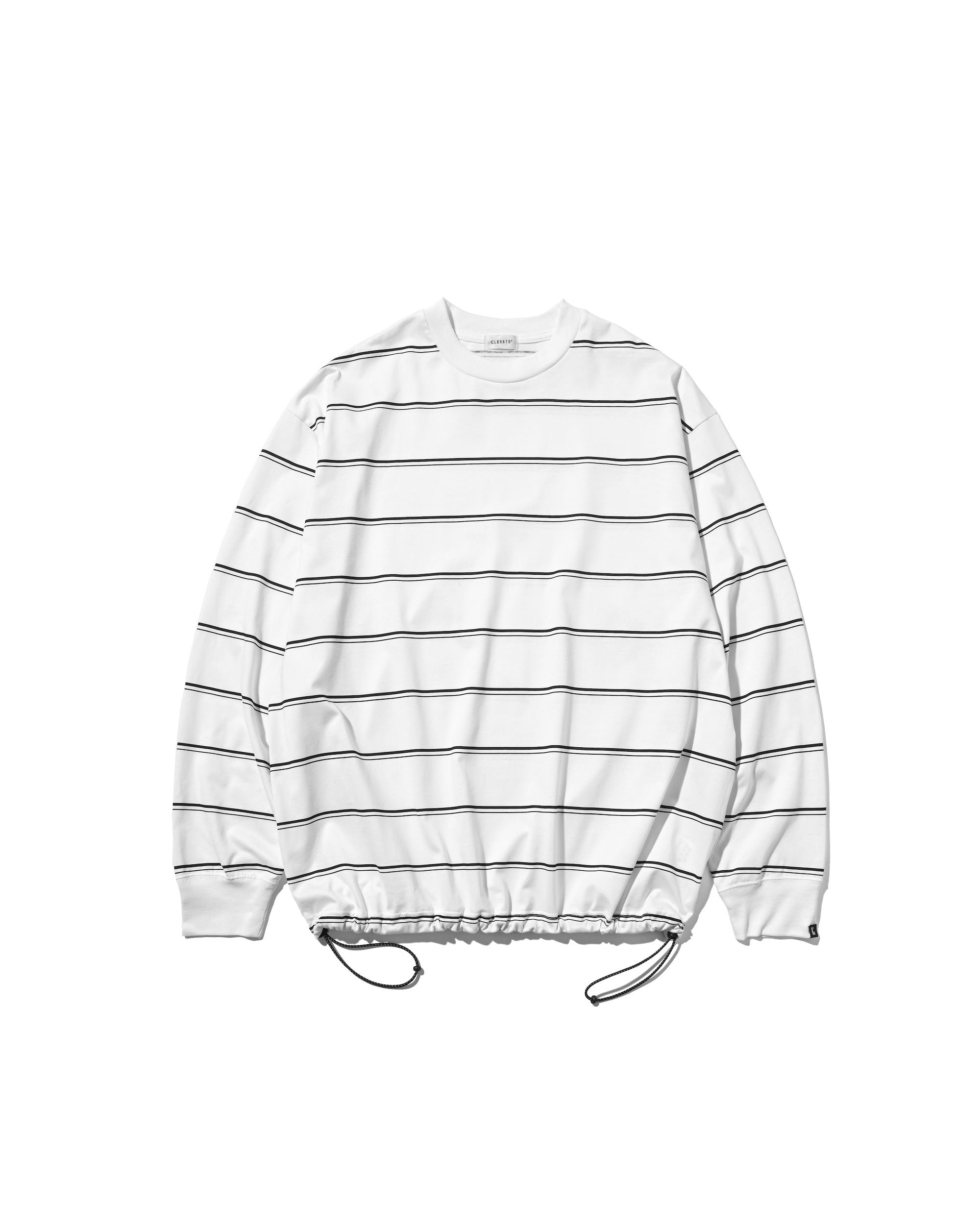 THICK THIN STRIPE L/S T-SHIRT WITH DRAWSTRINGS (WHITE))