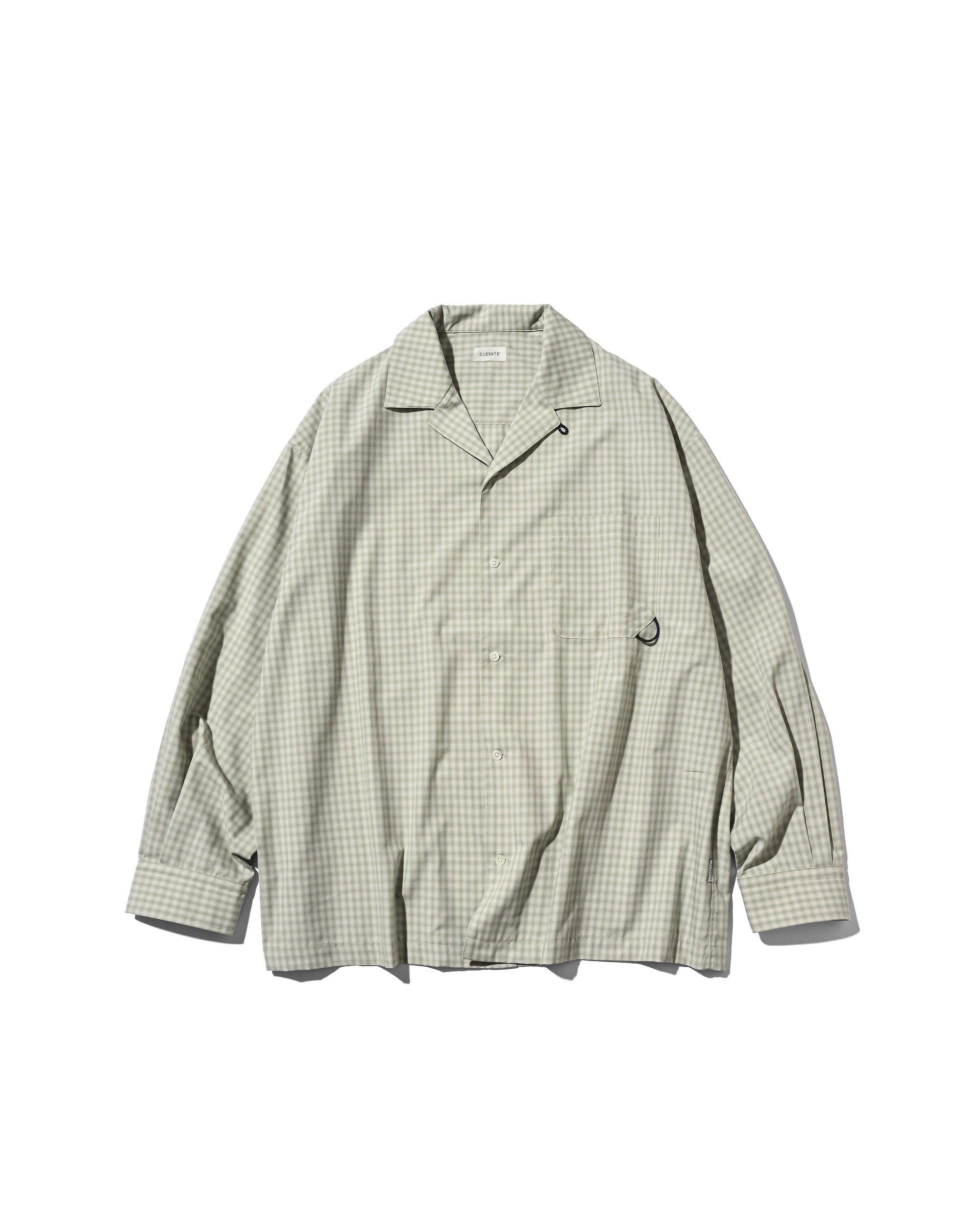 【5.20 WED 20:00- IN STOCK】OMBRE CHECK OPEN COLLAR L/S SHIRT (LIGHT MINI GREEN)