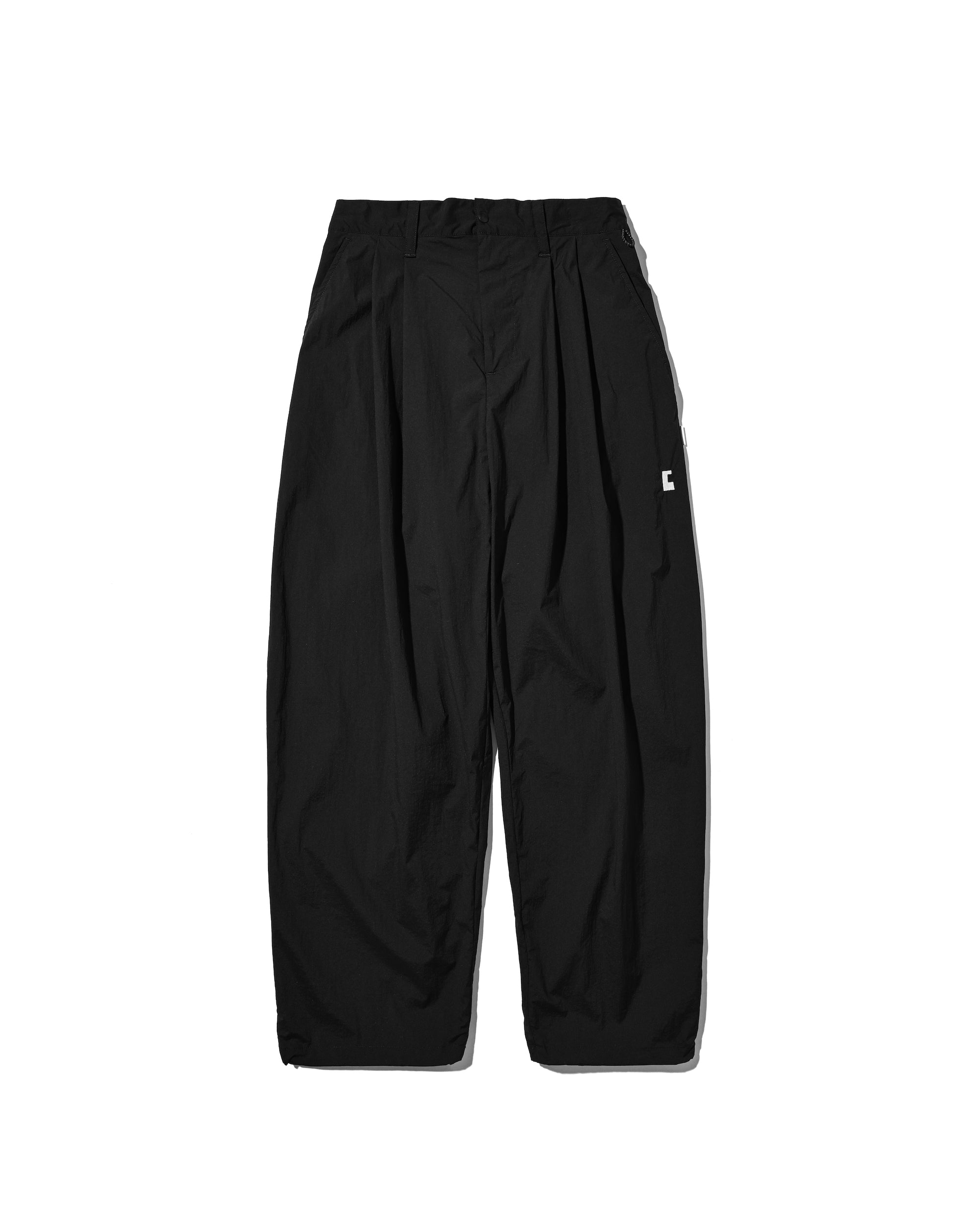 【5.9 SAT 20:00- IN STOCK】"C” CRISPY NYLON CITY UNIFORM WIDE TAPERED PANTS (BLACK×WHITE)