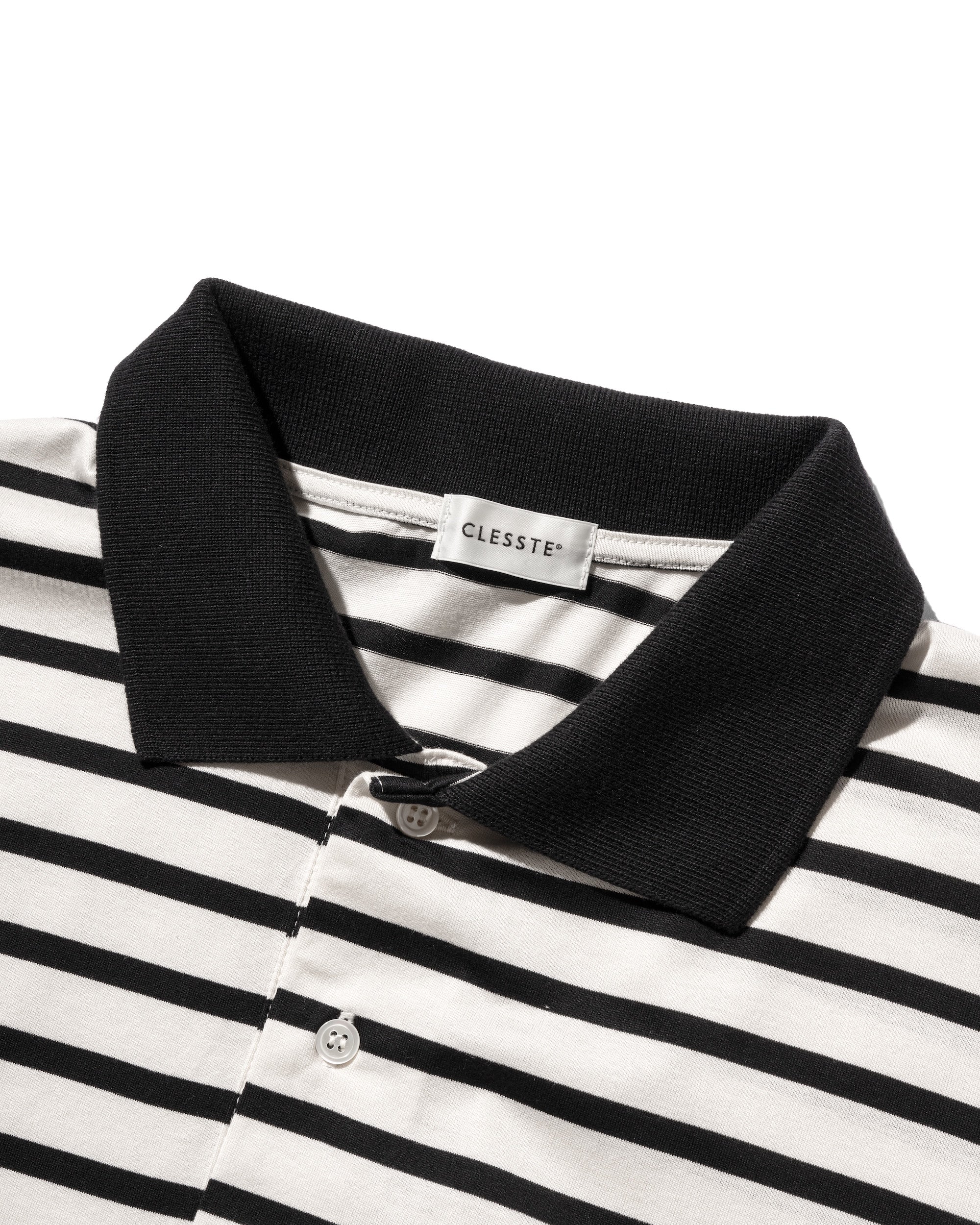 WIDE STRIPED L/S POLO WITH DRAWSTRINGS (IVORY×BLACK)