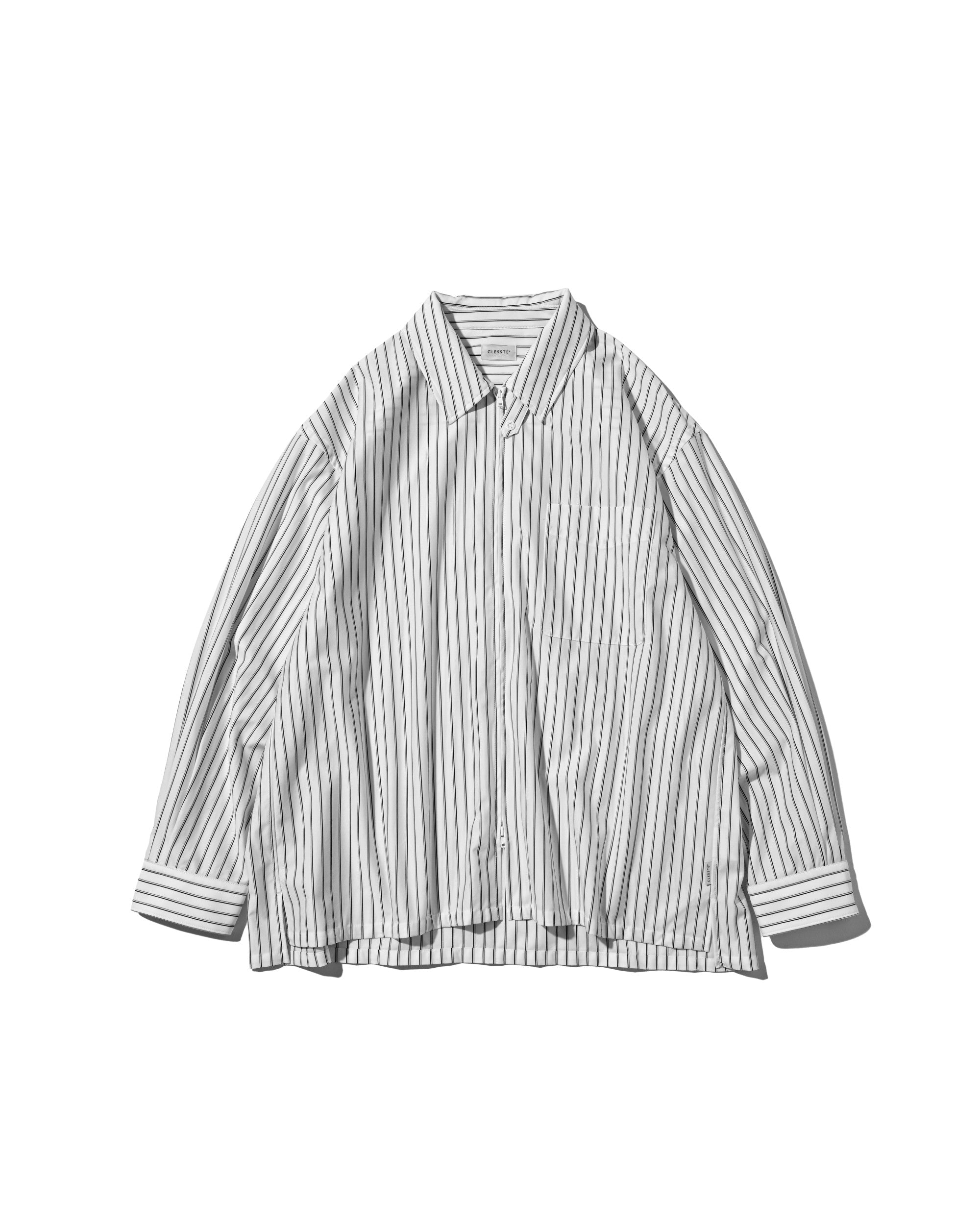【5.30 SAT 20:00- IN STOCK】THICK/THIN STRIPE 46G KNIT EVERYDAY ZIP UP L/S SHIRT (WHITE STRIPE)