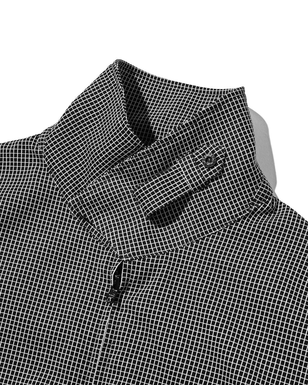 【10.24 SAT 20:00- IN STOCK】 MINI GRID CHECK 36G KNIT EVERYDAY ZIP UP L/S SHIRT (BLACK×WHITE)