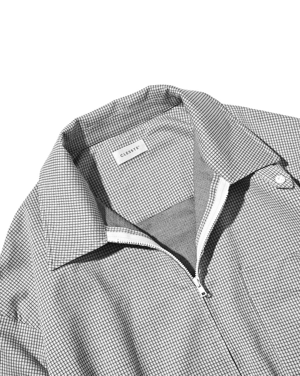【10.24 SAT 20:00- IN STOCK】 MINI GRID CHECK 36G KNIT EVERYDAY ZIP UP L/S SHIRT (WHITE×BLACK)