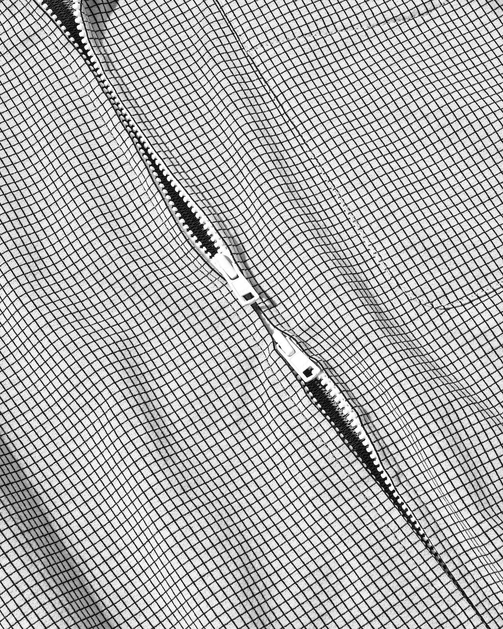 【10.24 SAT 20:00- IN STOCK】 MINI GRID CHECK 36G KNIT EVERYDAY ZIP UP L/S SHIRT (WHITE×BLACK)