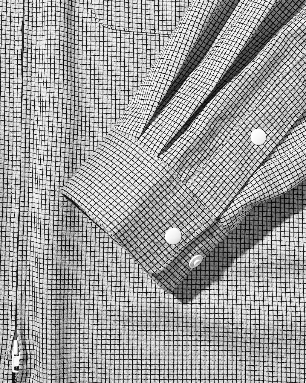 【10.24 SAT 20:00- IN STOCK】 MINI GRID CHECK 36G KNIT EVERYDAY ZIP UP L/S SHIRT (WHITE×BLACK)