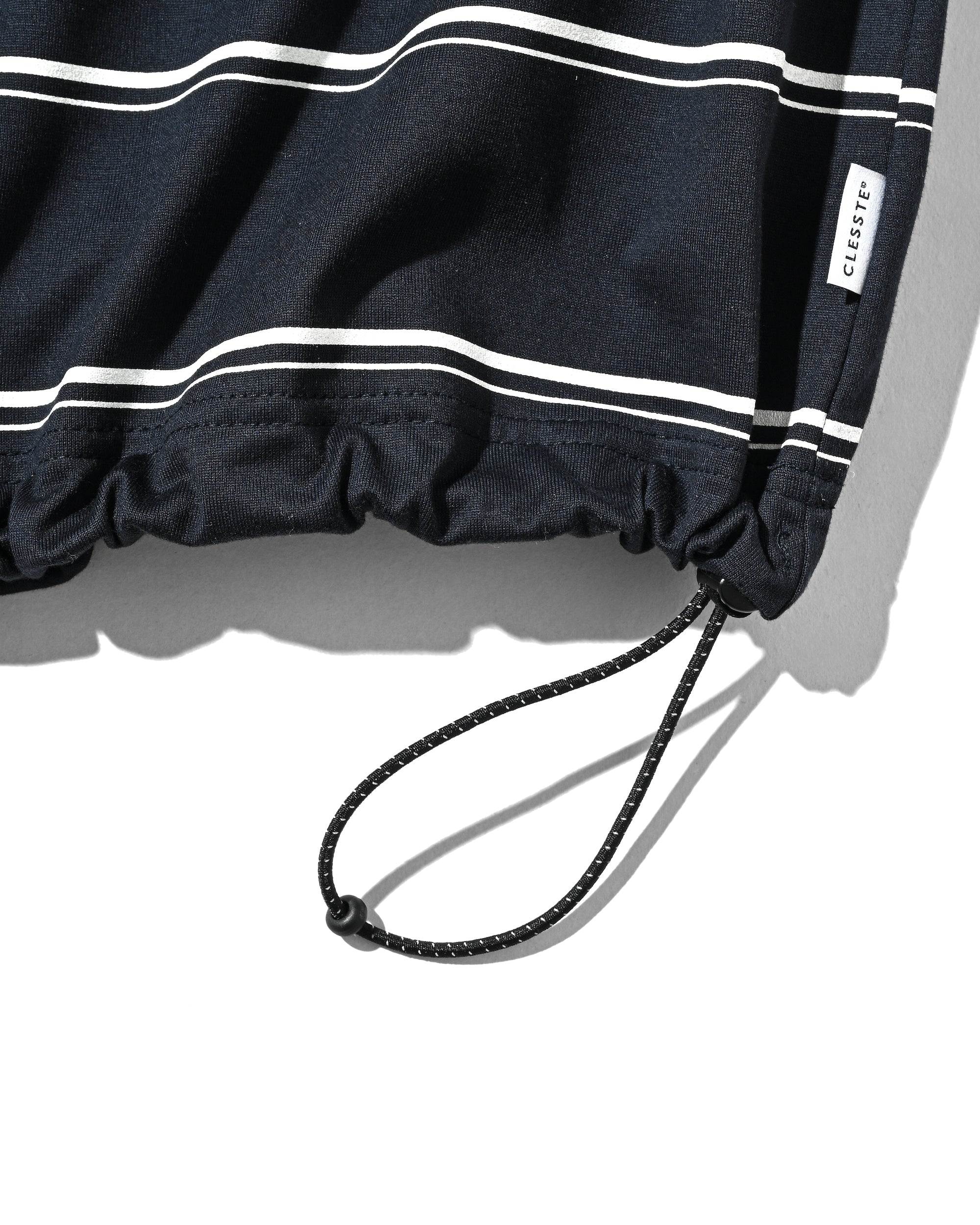 THICK THIN STRIPE S/S T-SHIRT WITH DRAWSTRINGS (NAVY)