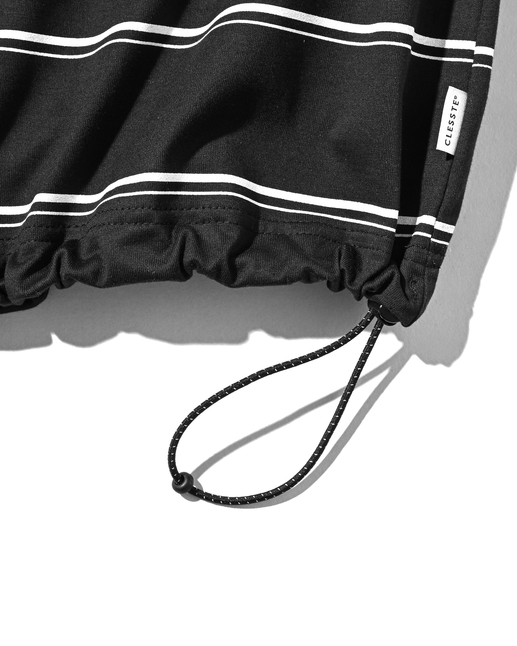 THICK THIN STRIPE S/S T-SHIRT WITH DRAWSTRINGS (BLACK)