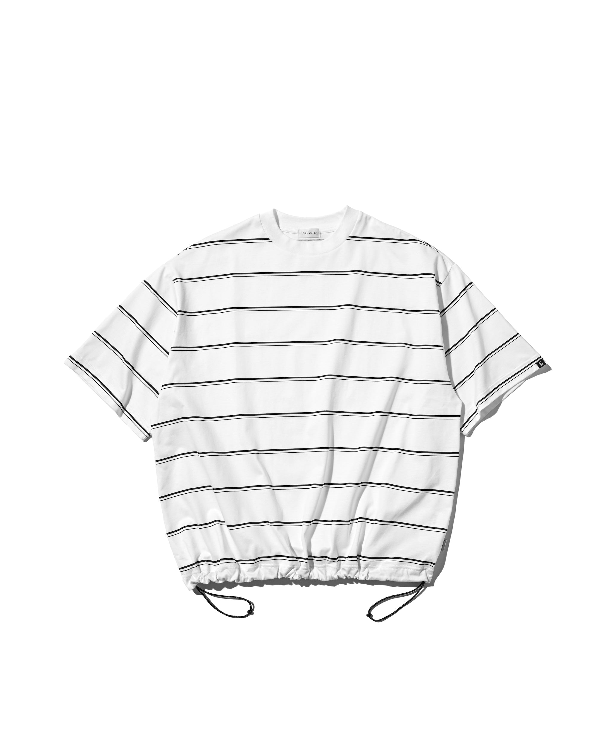 THICK THIN STRIPE S/S T-SHIRT WITH DRAWSTRINGS (WHITE)
