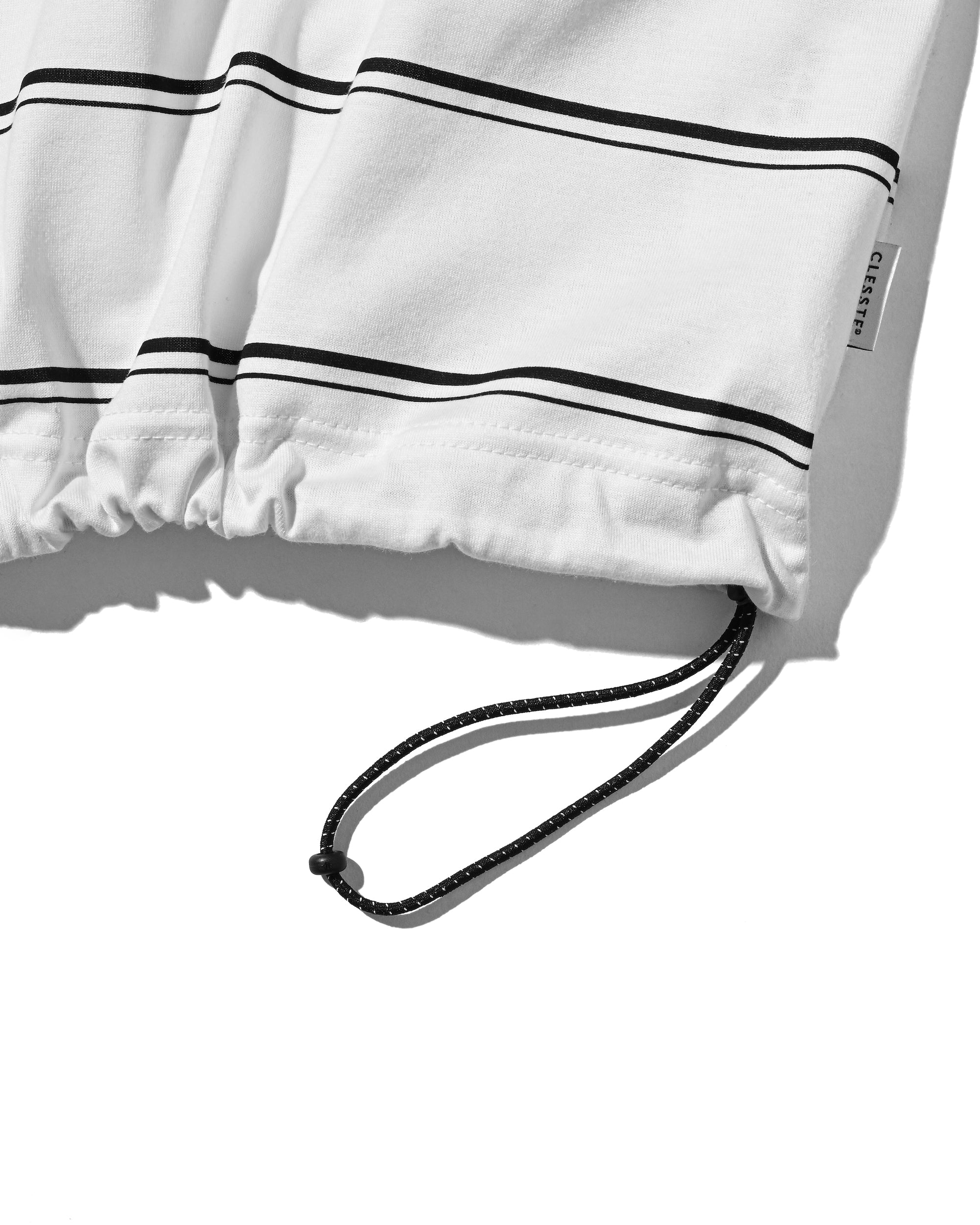 THICK THIN STRIPE S/S T-SHIRT WITH DRAWSTRINGS (WHITE)