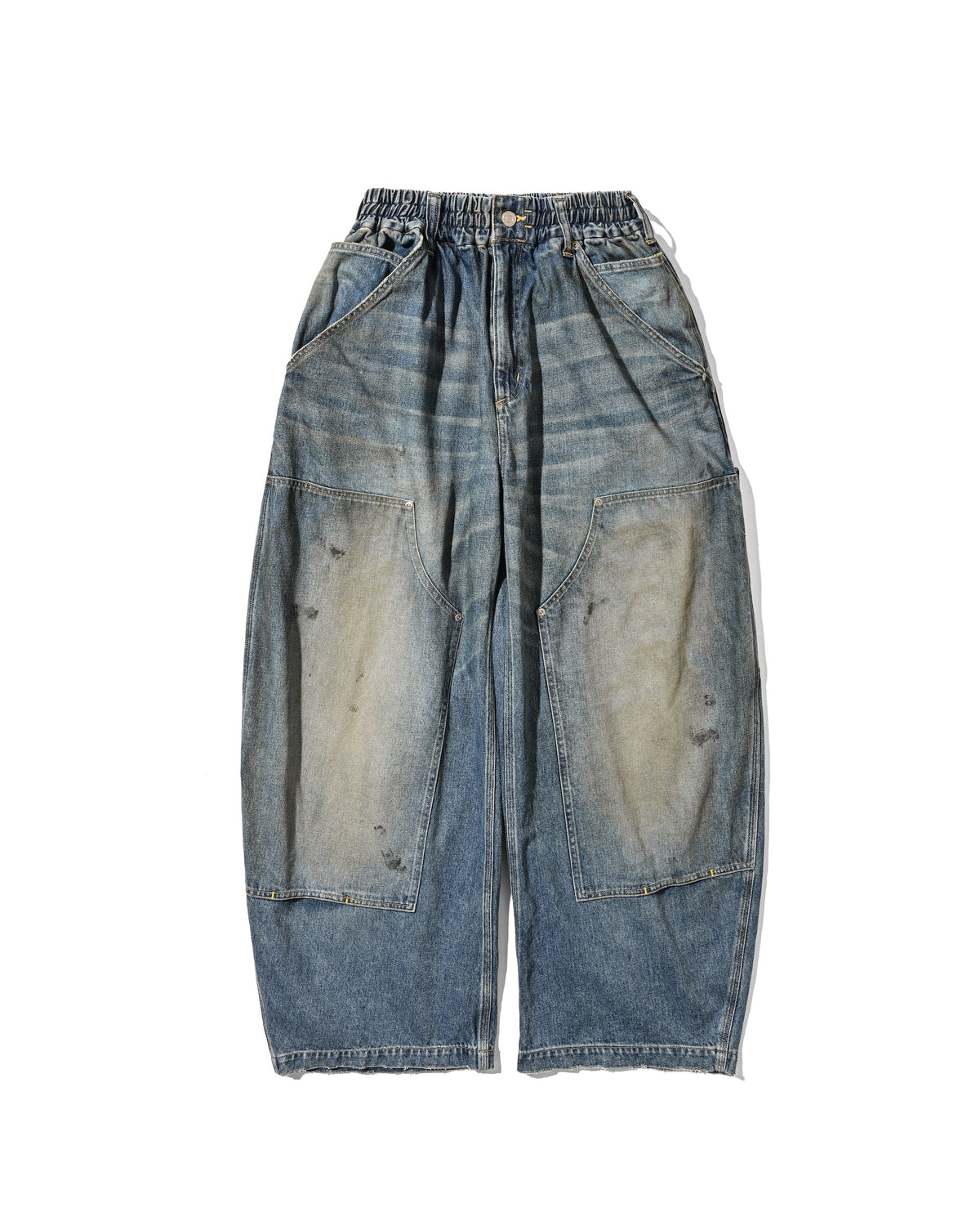 VINTAGE DYED SELVEDGE DENIM DOUBLE KNEE CURVED WORKER PANTS (VINTAGE L