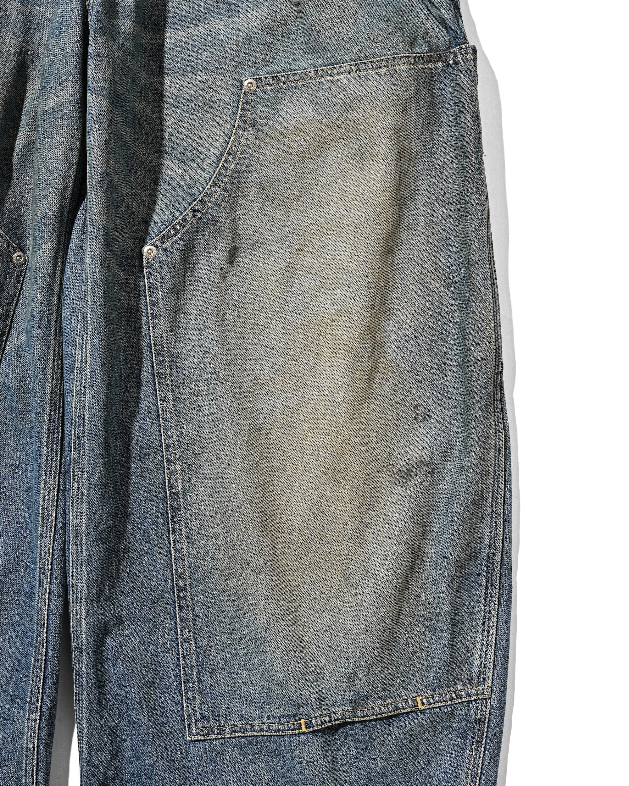VINTAGE DYED SELVEDGE DENIM DOUBLE KNEE CURVED WORKER PANTS (VINTAGE LIGHT INDIGO)