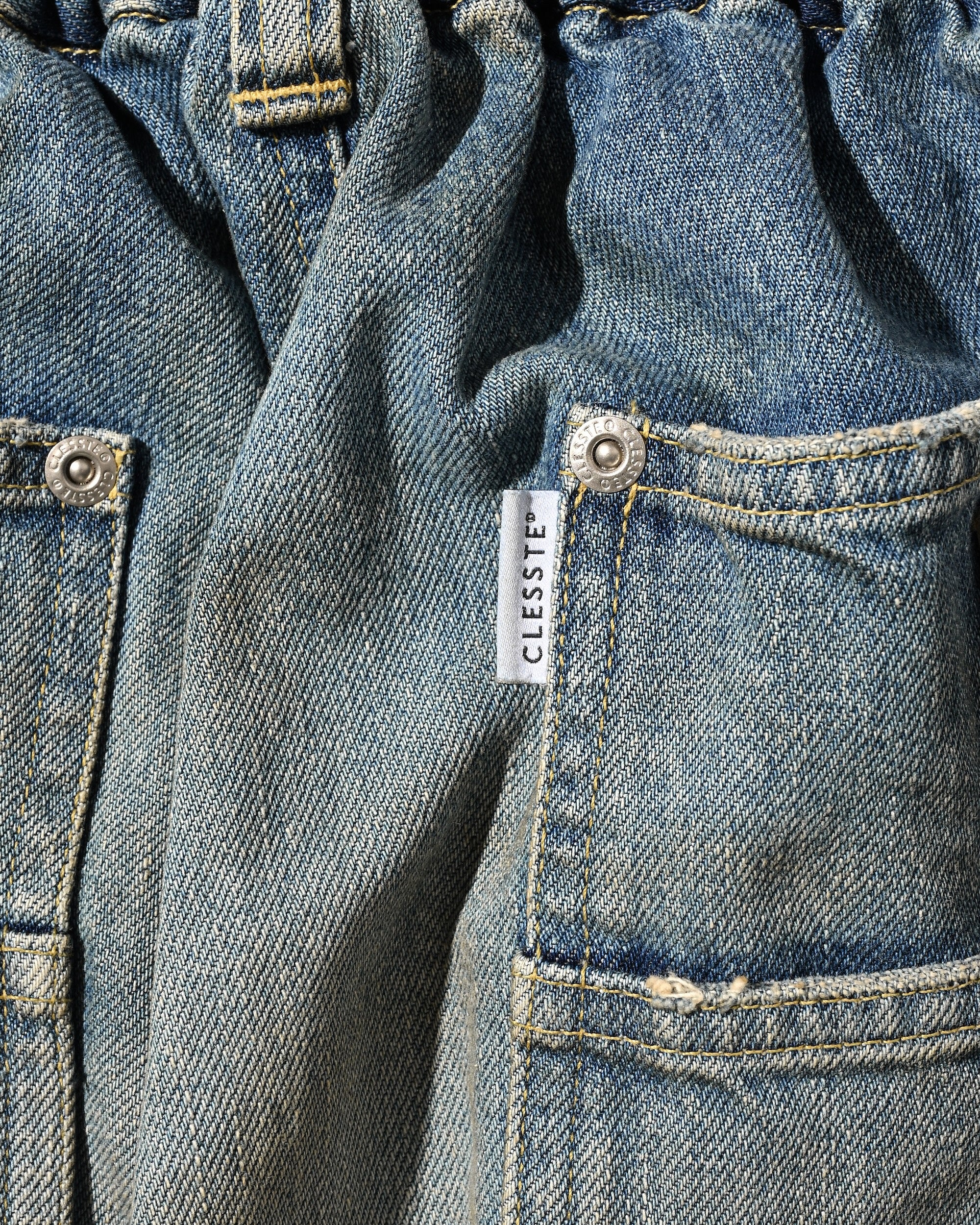 VINTAGE DYED SELVEDGE DENIM DOUBLE KNEE CURVED WORKER PANTS (VINTAGE LIGHT INDIGO)