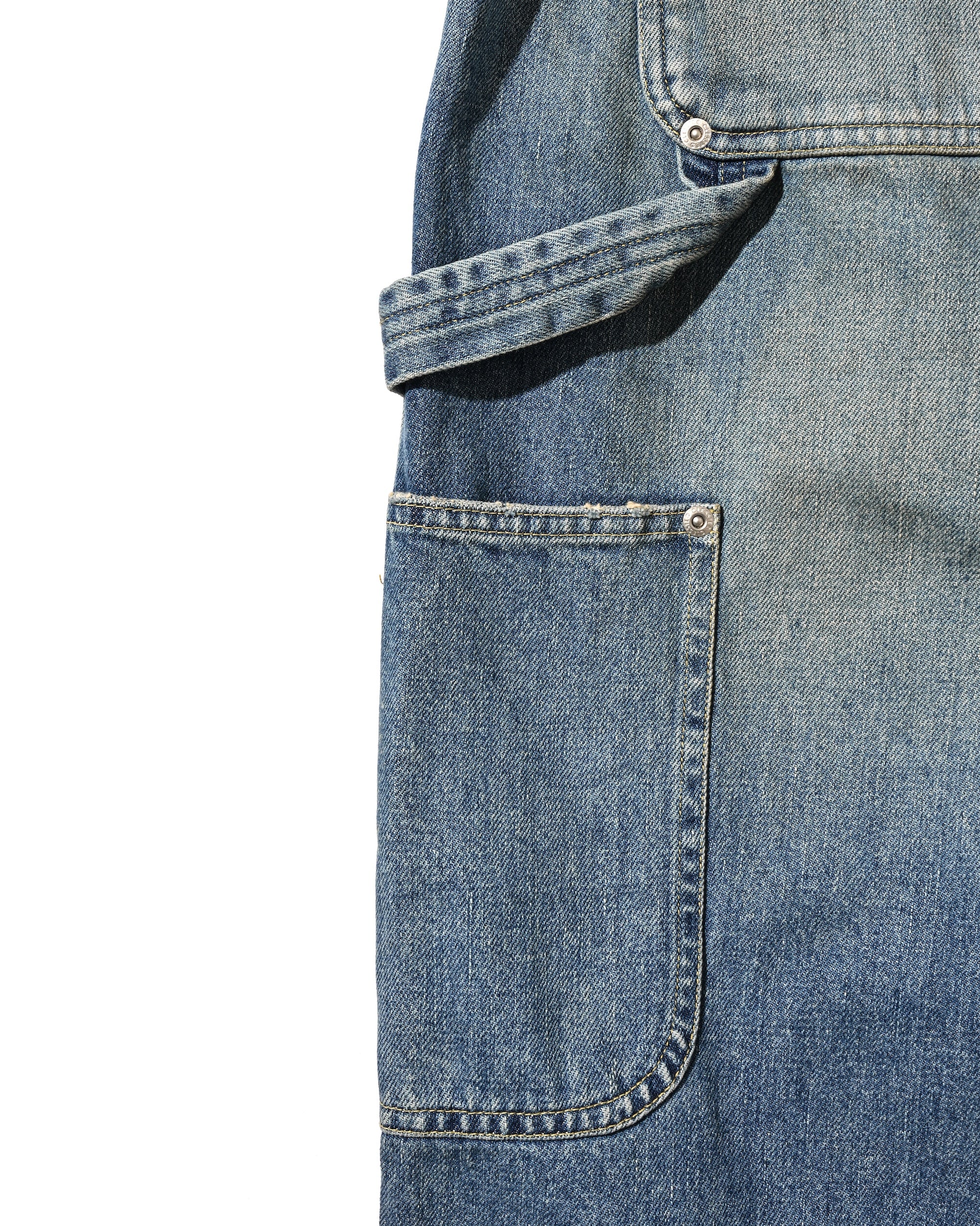 VINTAGE DYED SELVEDGE DENIM DOUBLE KNEE CURVED WORKER PANTS (VINTAGE LIGHT INDIGO)