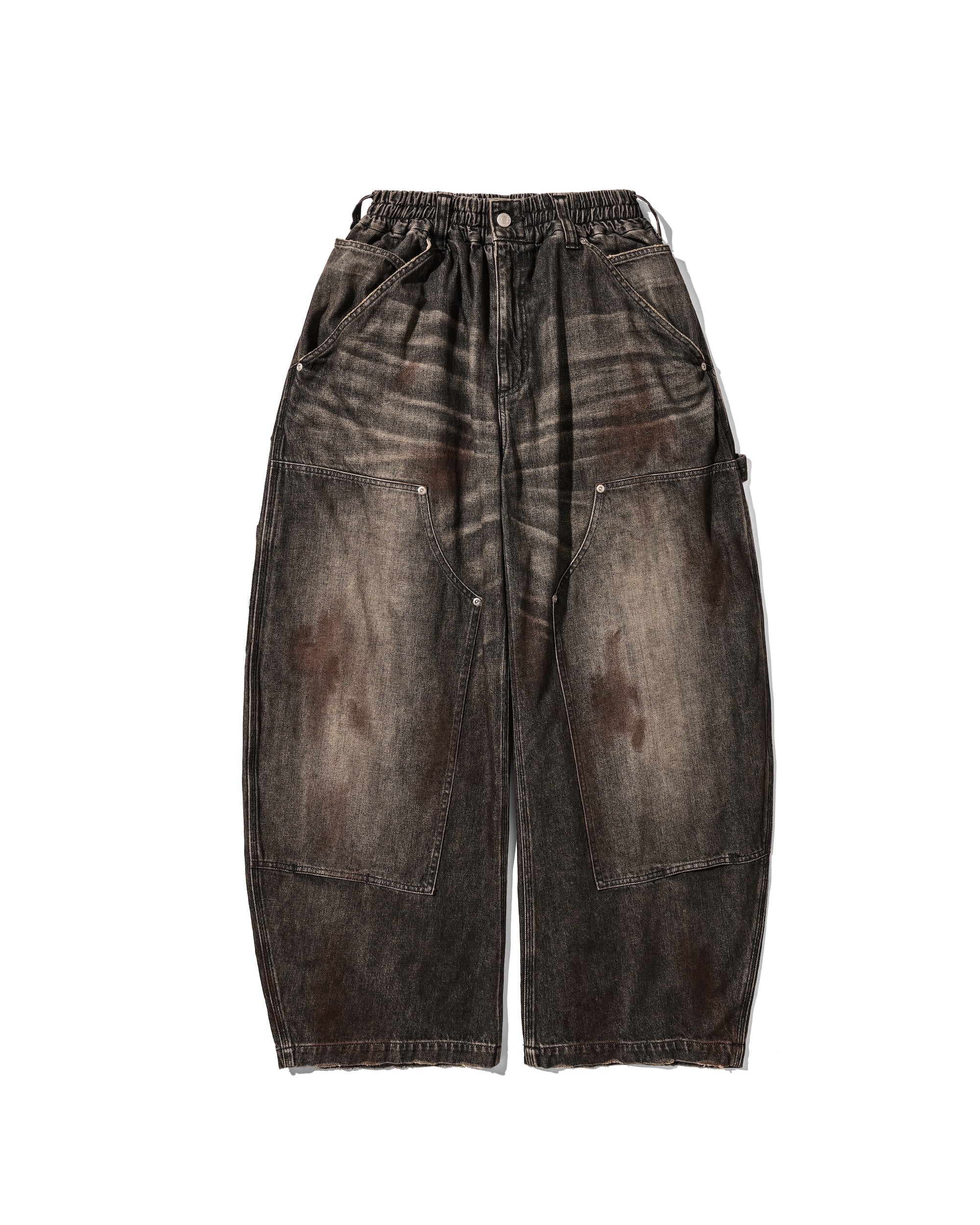 【5.13 WED 20:00- IN STOCK】VINTAGE DYED SELVEDGE DENIM DOUBLE KNEE CURVED WORKER PANTS (VINTAGE BLACK)