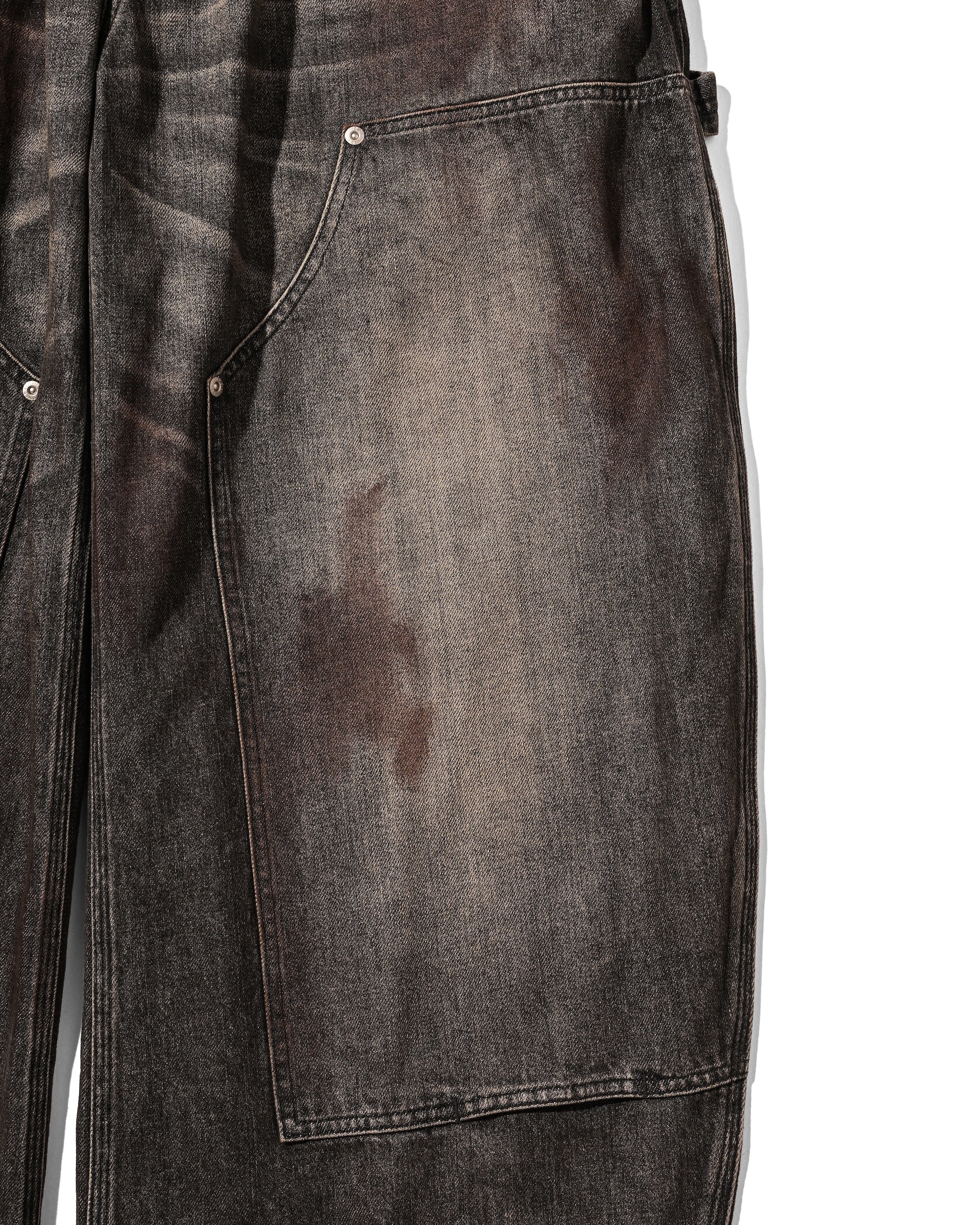 VINTAGE DYED SELVEDGE DENIM DOUBLE KNEE CURVED WORKER PANTS (VINTAGE BLACK)