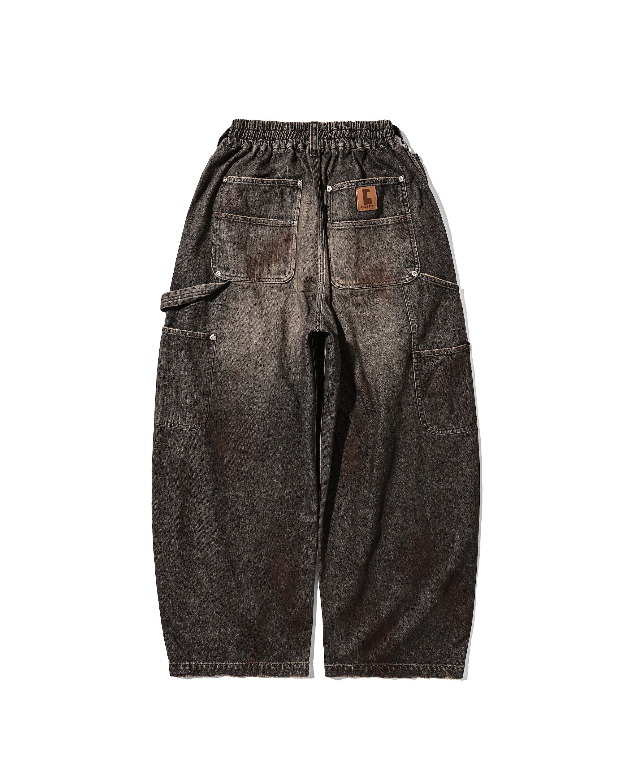 【5.13 WED 20:00- IN STOCK】VINTAGE DYED SELVEDGE DENIM DOUBLE KNEE CURVED WORKER PANTS (VINTAGE BLACK)