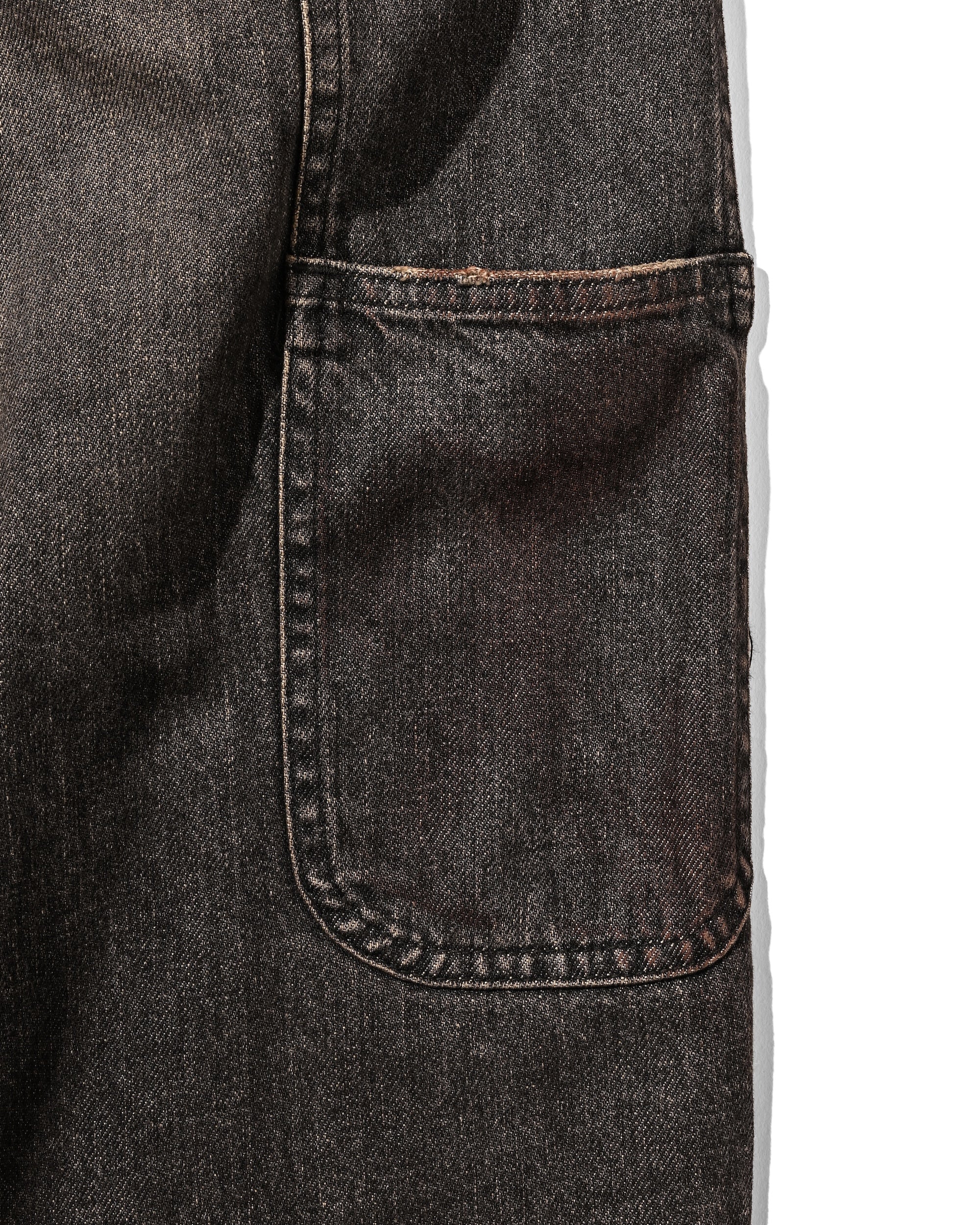VINTAGE DYED SELVEDGE DENIM DOUBLE KNEE CURVED WORKER PANTS (VINTAGE BLACK)